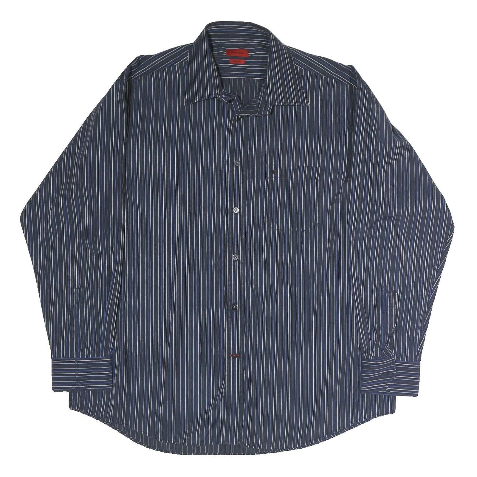 PIERRE CARDIN Mens Blue & White Striped Shirt L Classic Button Front Cotton Refurbished - N/A refurbished available on Cerqular