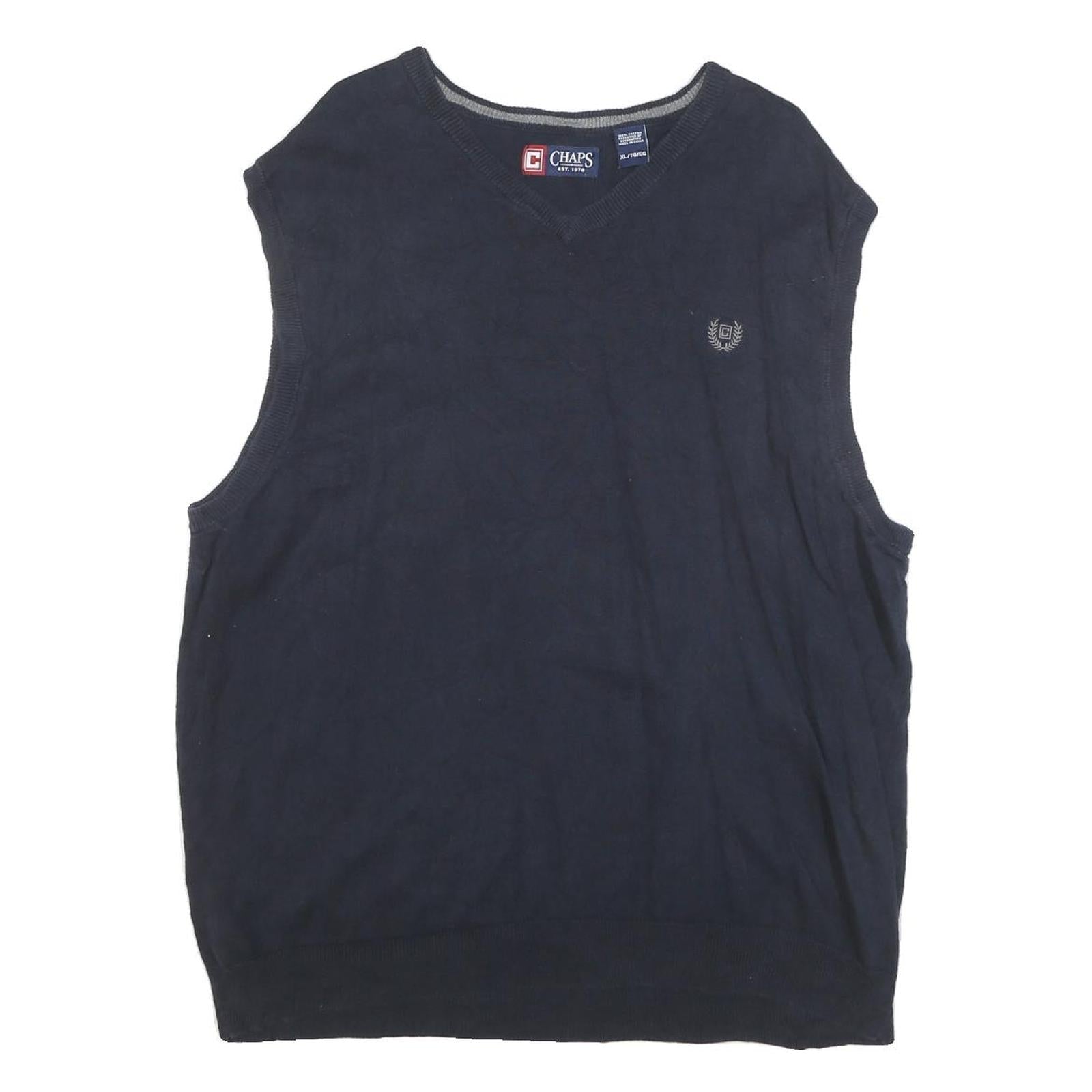 CHAPS Mens Navy Blue Plain Cotton Blend V-Neck Jumper XL Sleeveless Casual Knit Refurbished - N/A refurbished available on Cerqular