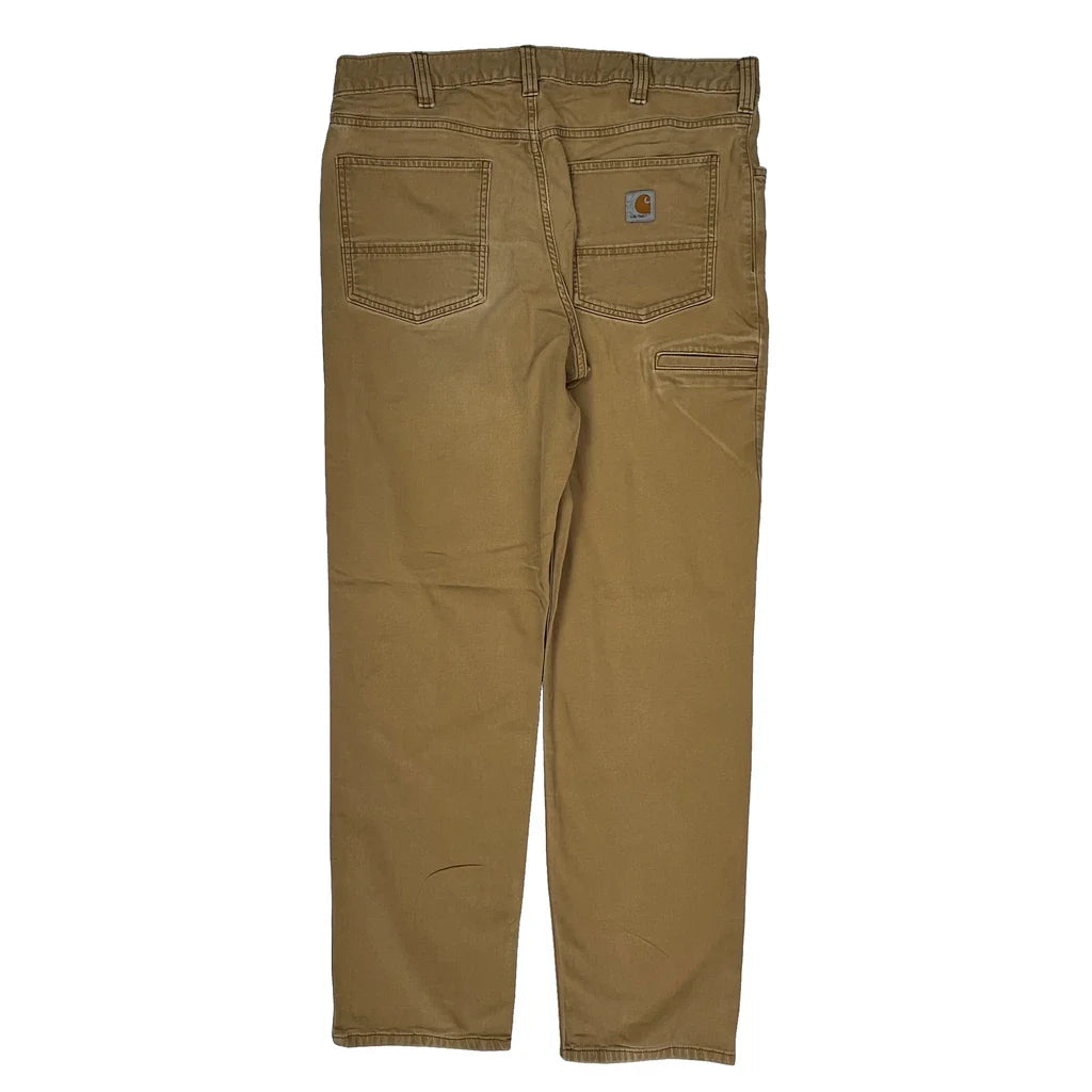 Carhartt Carpenter Trousers - 34W 29L Khaki Cotton Refurbished - Thrifted (note: this is a term often used to describe second- refurbished available on Cerqular