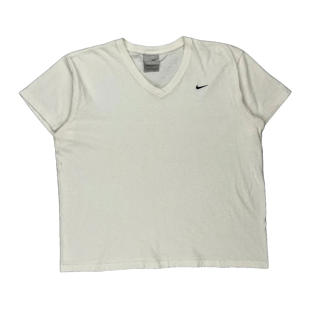 Nike T-Shirt - Large White Cotton Refurbished - Thrifted (note: this is a term often used to describe second- refurbished available on Cerqular