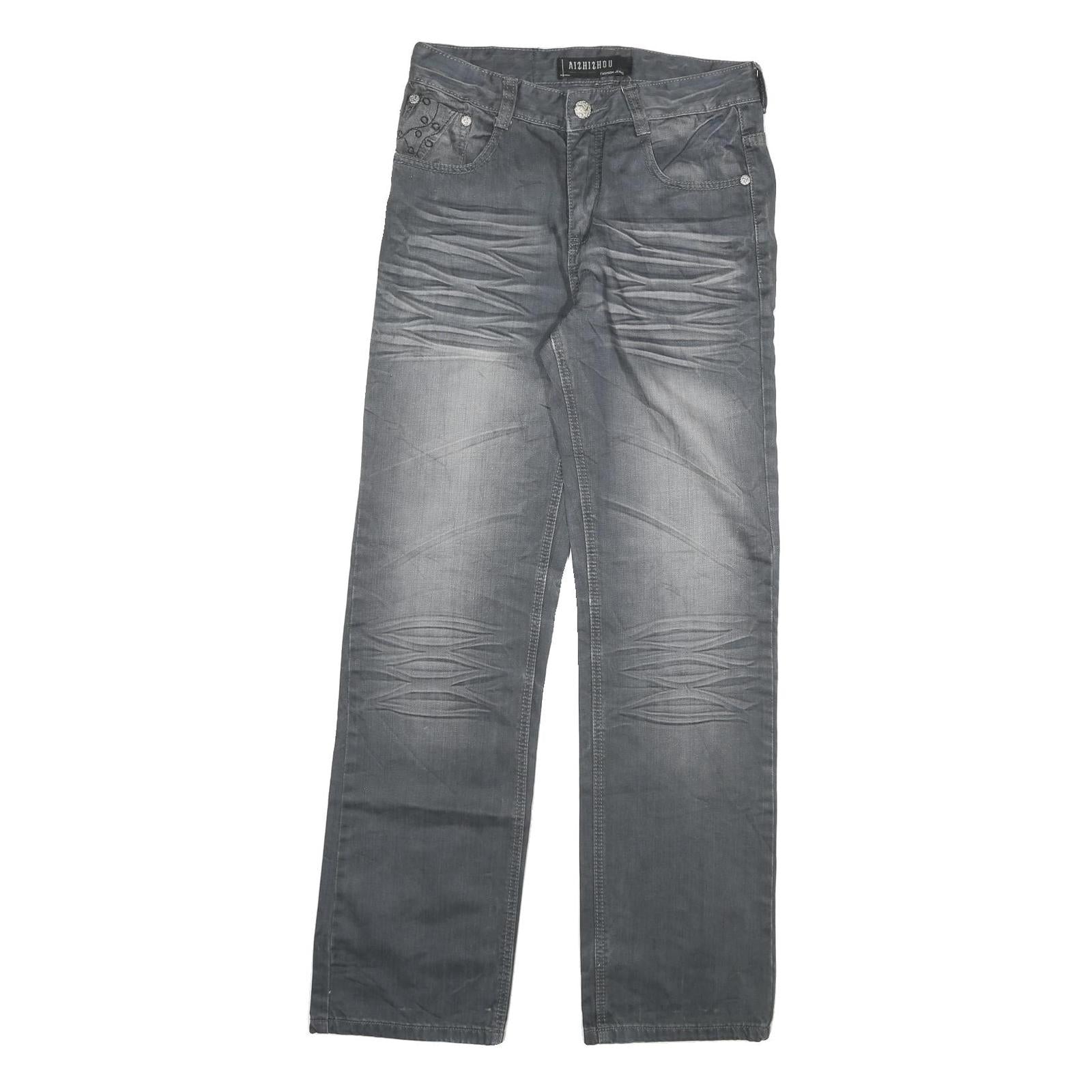 AIZHIZOU Womens Regular Grey Denim Jeans Cotton Blend W28 L32 Embroidered Refurbished - N/A refurbished available on Cerqular