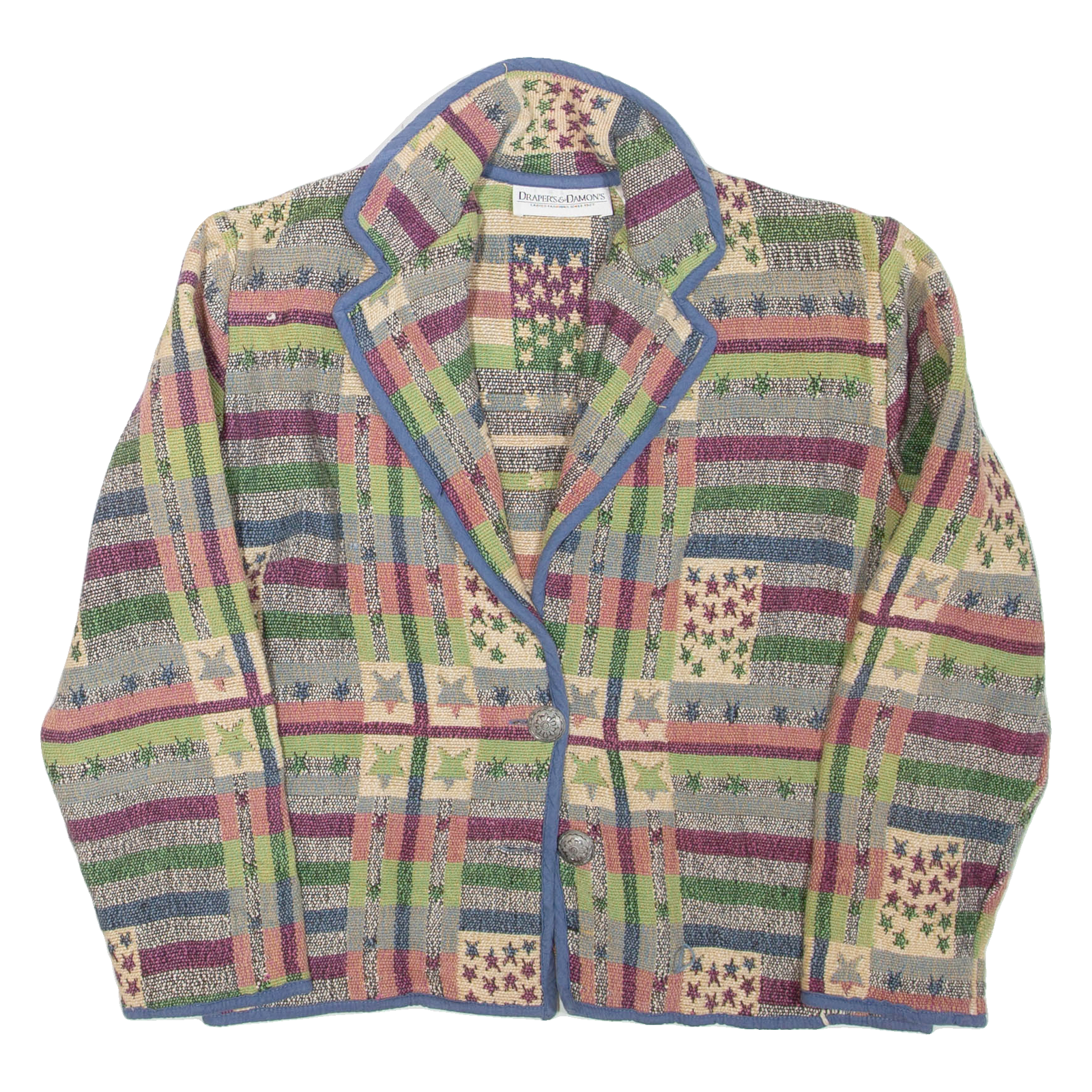 DRAPERS & DAMON'S Womens Blazer Jacket Blue Crazy Pattern M Refurbished - N/A refurbished available on Cerqular
