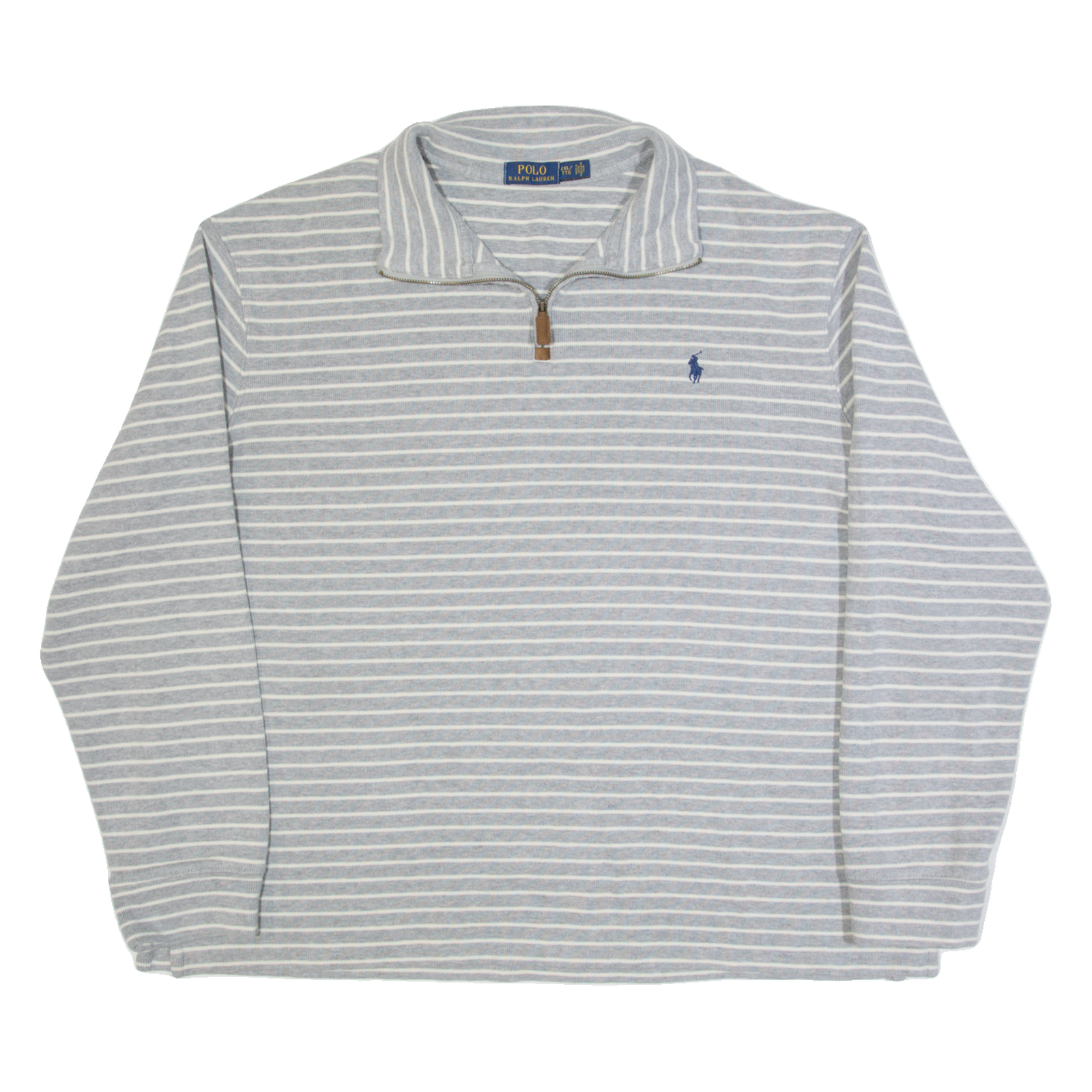 POLO RALPH LAUREN Mens Patterned Jumper Grey Striped 1/4 Zip Tight Knit 2XL Refurbished - N/A refurbished available on Cerqular