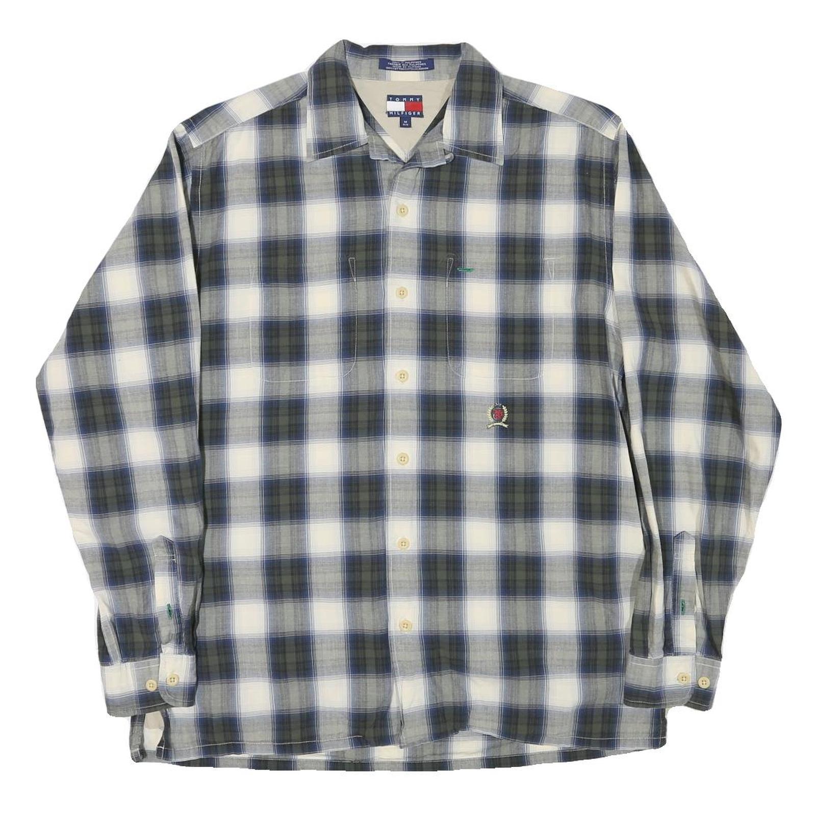 TOMMY HILFIGER Mens Blue & Green Check Shirt M Casual Cotton Blend Long Sleeve Refurbished - N/A refurbished available on Cerqular