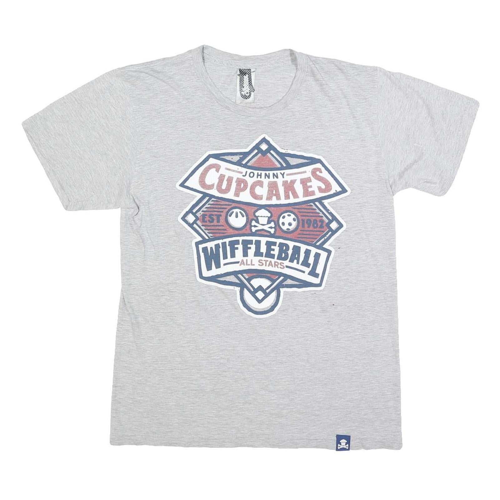 JOHNNY CUPCAKES Mens Grey & Navy Wiffleball Graphic T-Shirt M Short Sleeve Crew Refurbished - N/A refurbished available on Cerqular
