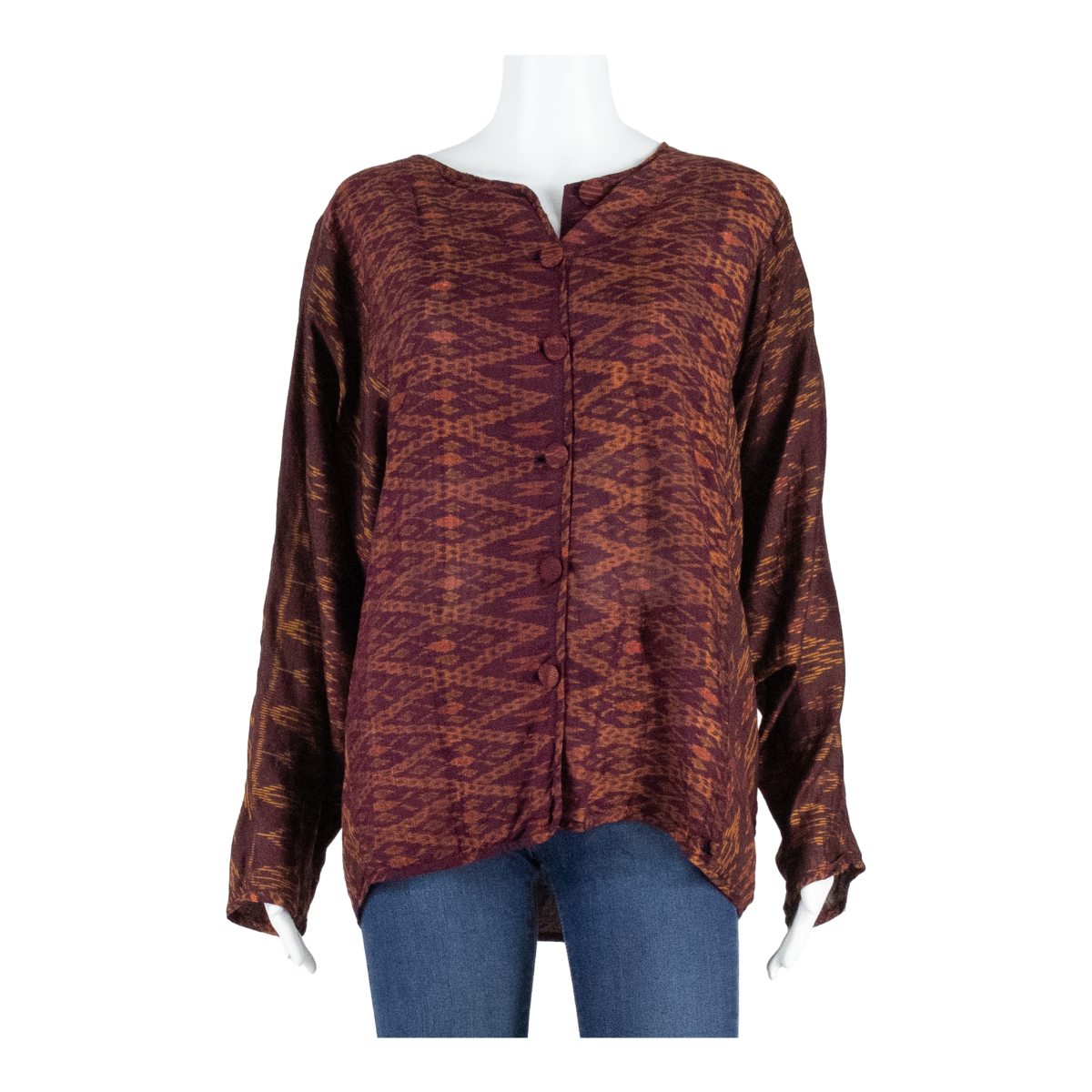 Womens Printed Blouse Maroon Long Sleeve Crazy Pattern XL Refurbished - N/A refurbished available on Cerqular