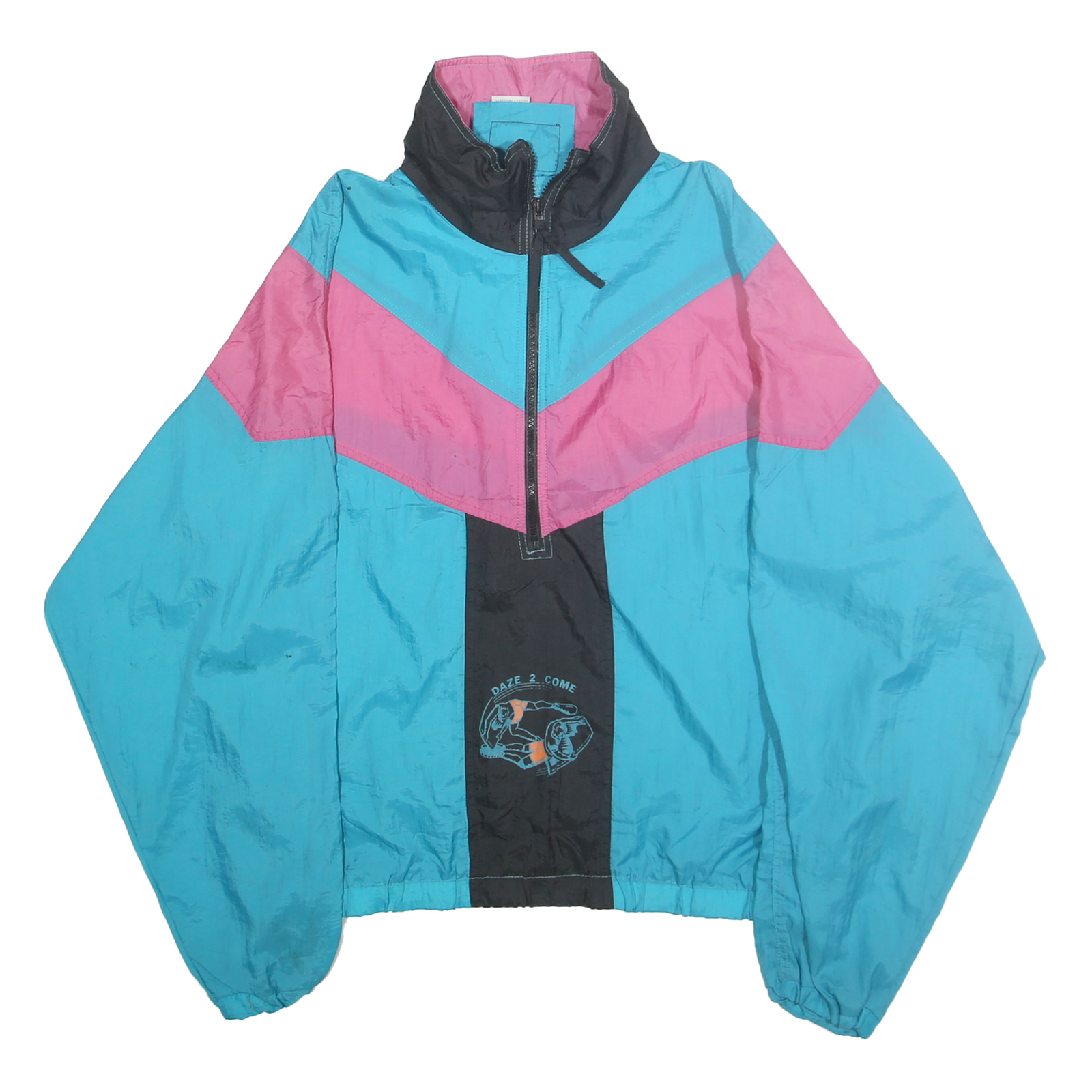 DAZE 2 COME Mens Blue & Pink Nylon Shell Jacket L Retro Windbreaker Refurbished - N/A refurbished available on Cerqular