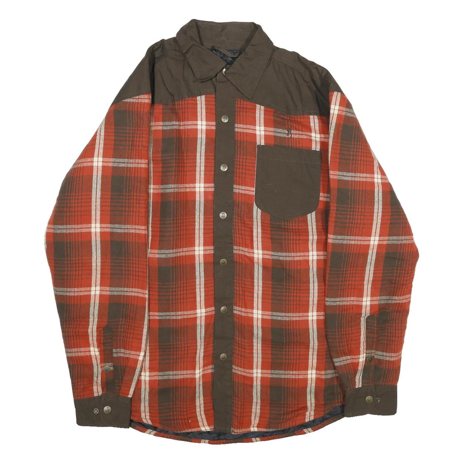 BROWNING Mens Red & Brown Check Button Cotton Blend Jacket L Casual Outdoor Refurbished - N/A refurbished available on Cerqular