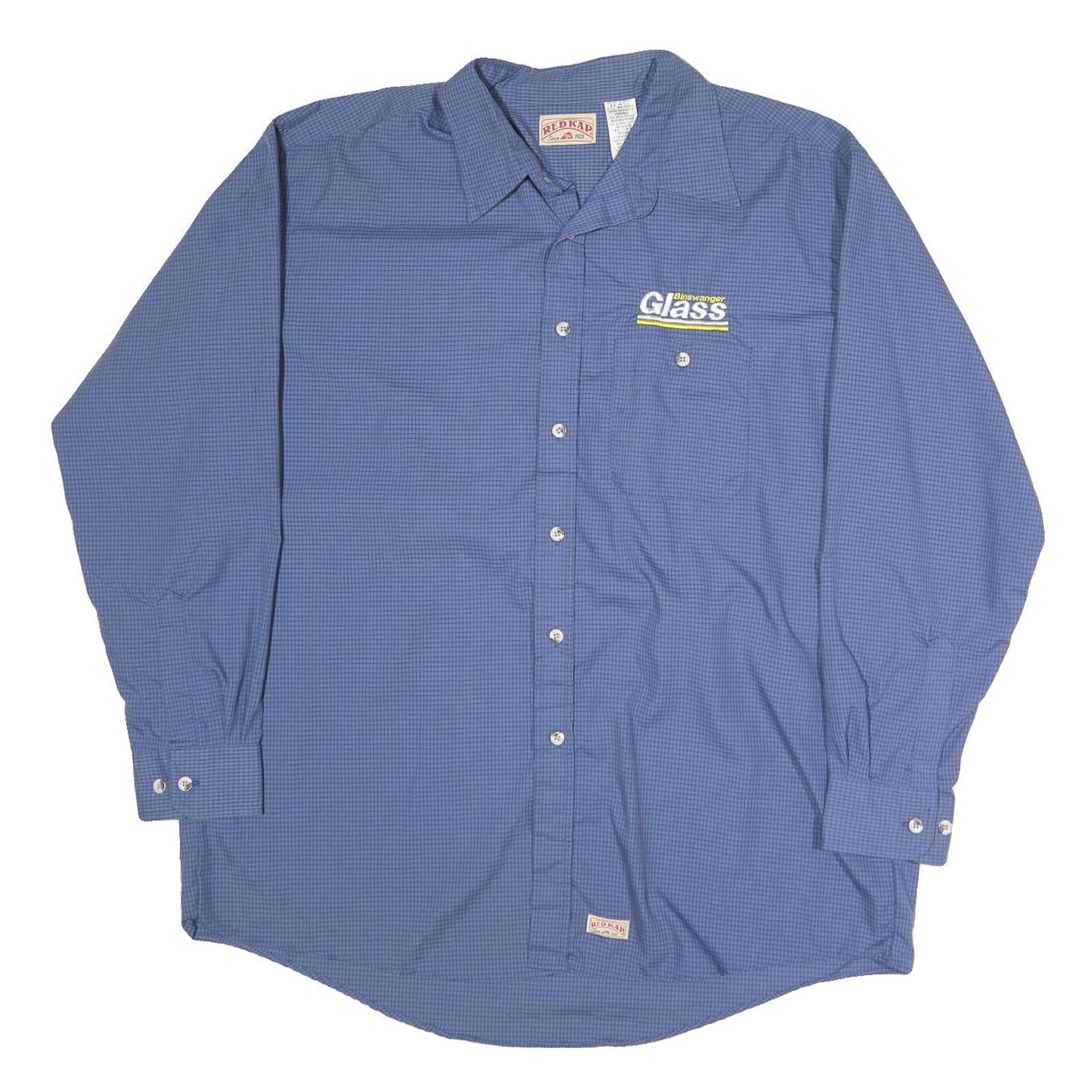 REDKAP Mens Blue Check Workwear Shirt XL Binswanger Glass Logo Cotton Blend Refurbished - N/A refurbished available on Cerqular