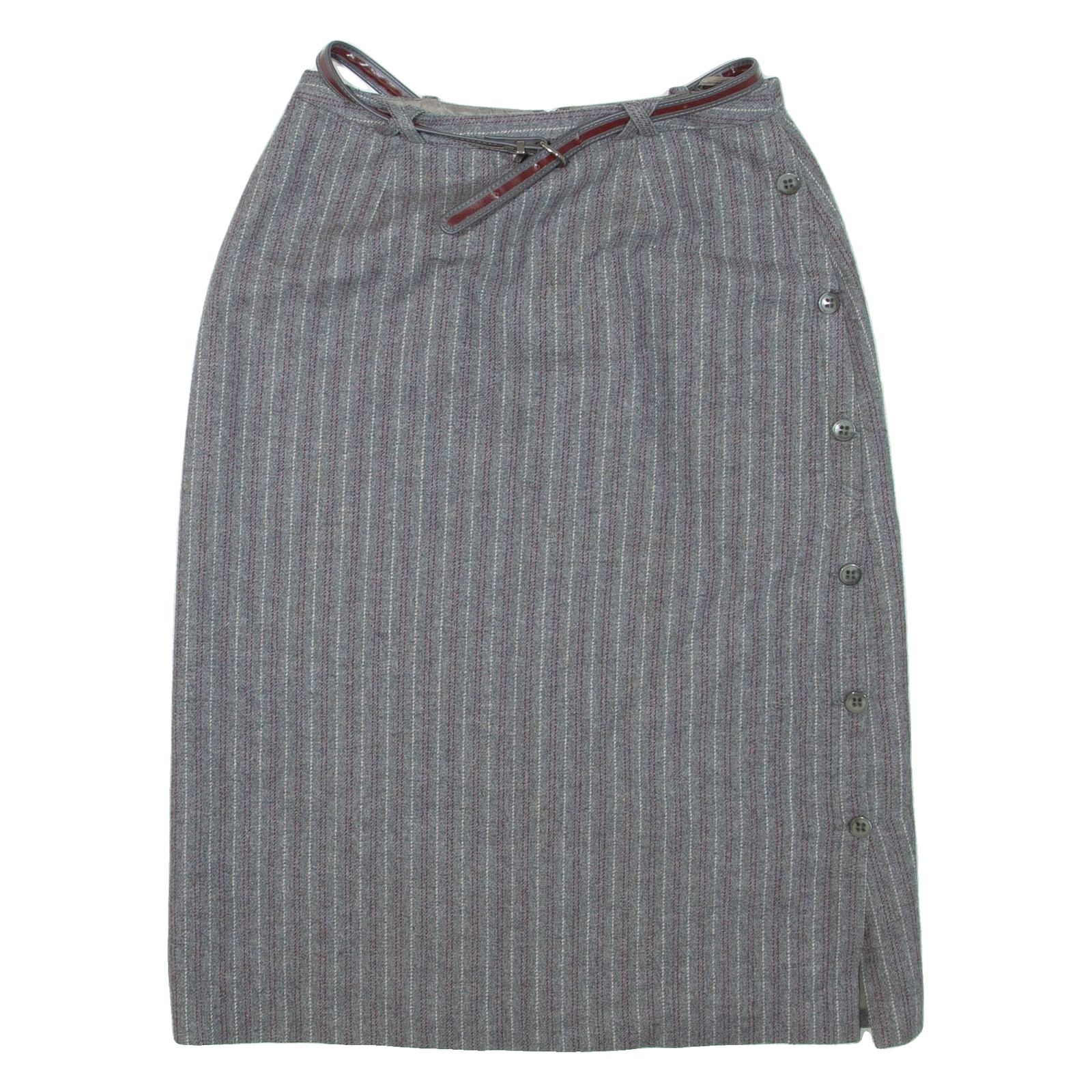 Belted Womens Pencil Skirt Grey Knee Length Wool Striped S Refurbished - N/A refurbished available on Cerqular