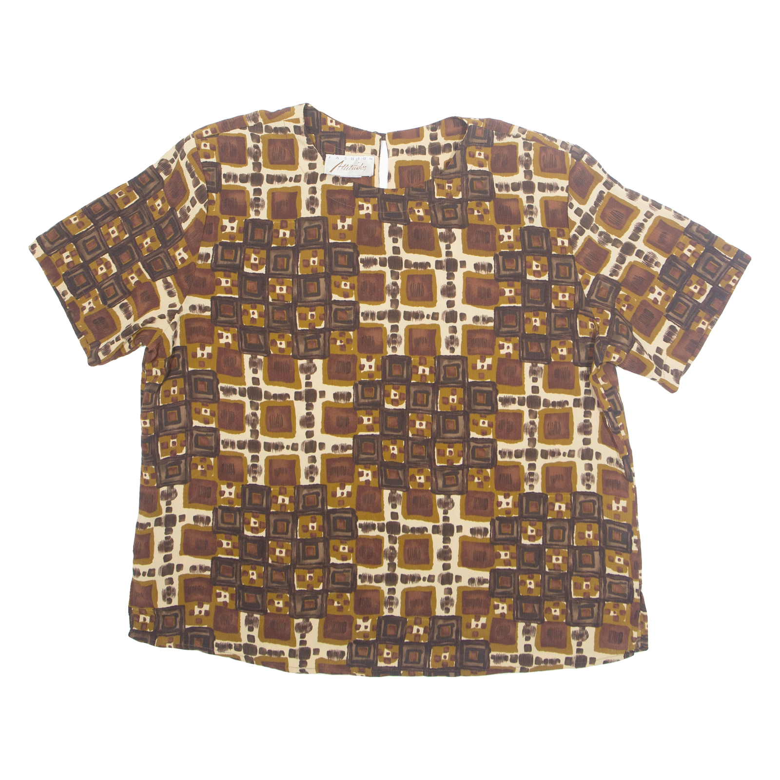 FASHION ATTITUDES Womens Printed Top Brown Crazy Pattern M Refurbished - N/A refurbished available on Cerqular