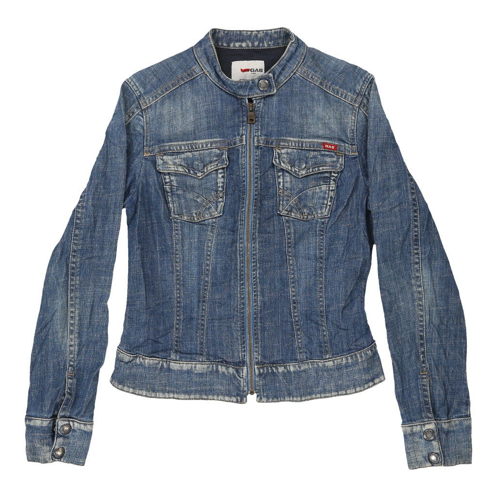 Y2K Gas Denim Jacket - Large Blue Cotton Refurbished - Thrifted (note: this is a term often used to describe second- refurbished available on Cerqular