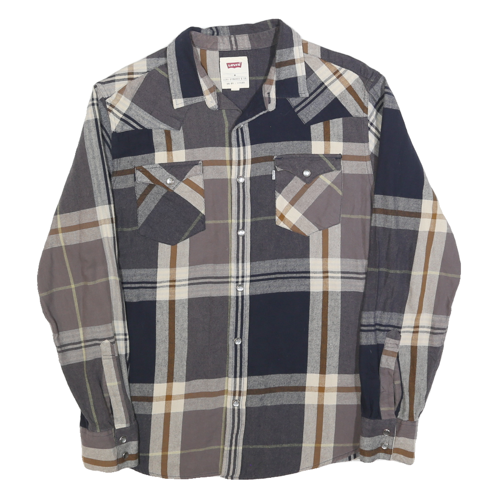 LEVI'S Mens Blue Brown Grey Checked Shirt M Cotton Blend Casual Long Sleeve Refurbished - N/A refurbished available on Cerqular