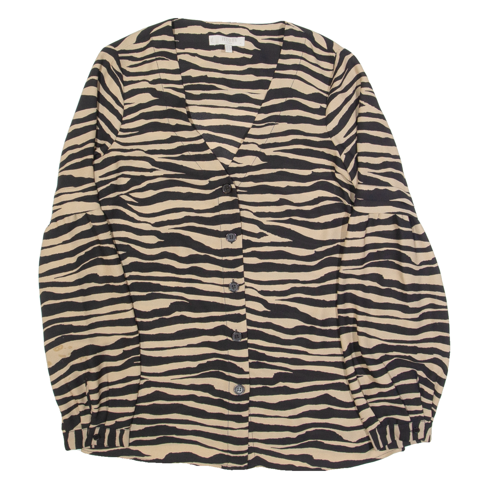 HOBBS LONDON Womens Printed Shirt Beige V-Neck Long Sleeve Animal Print UK 6 Refurbished - N/A refurbished available on Cerqular