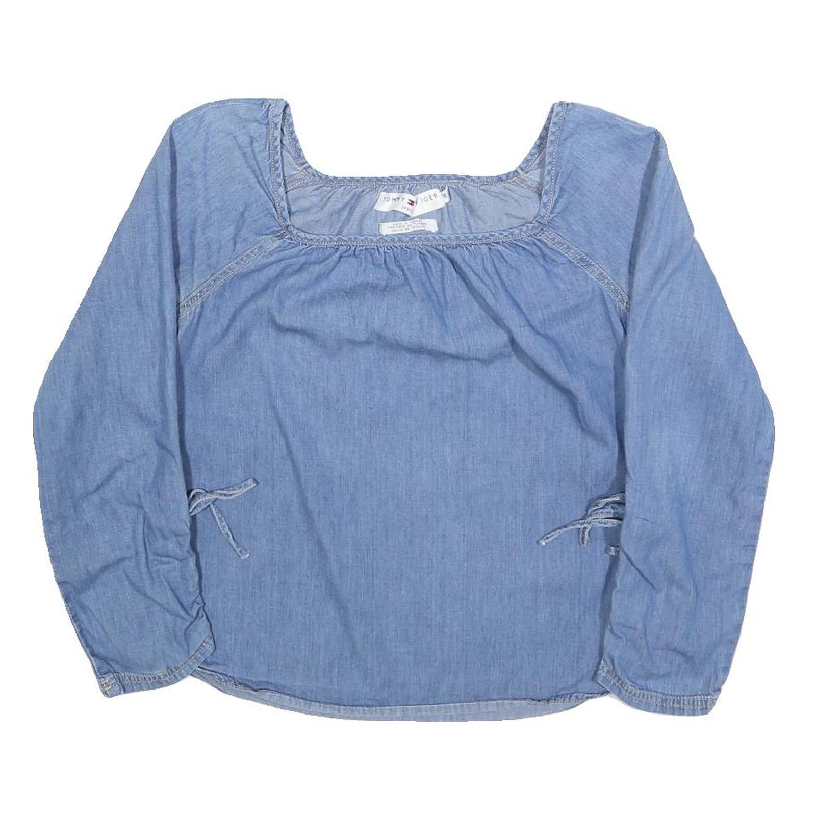 TOMMY HILFIGER Womens Blue Top Long Sleeve Square Neck Plain S Lightweight Refurbished - N/A refurbished available on Cerqular