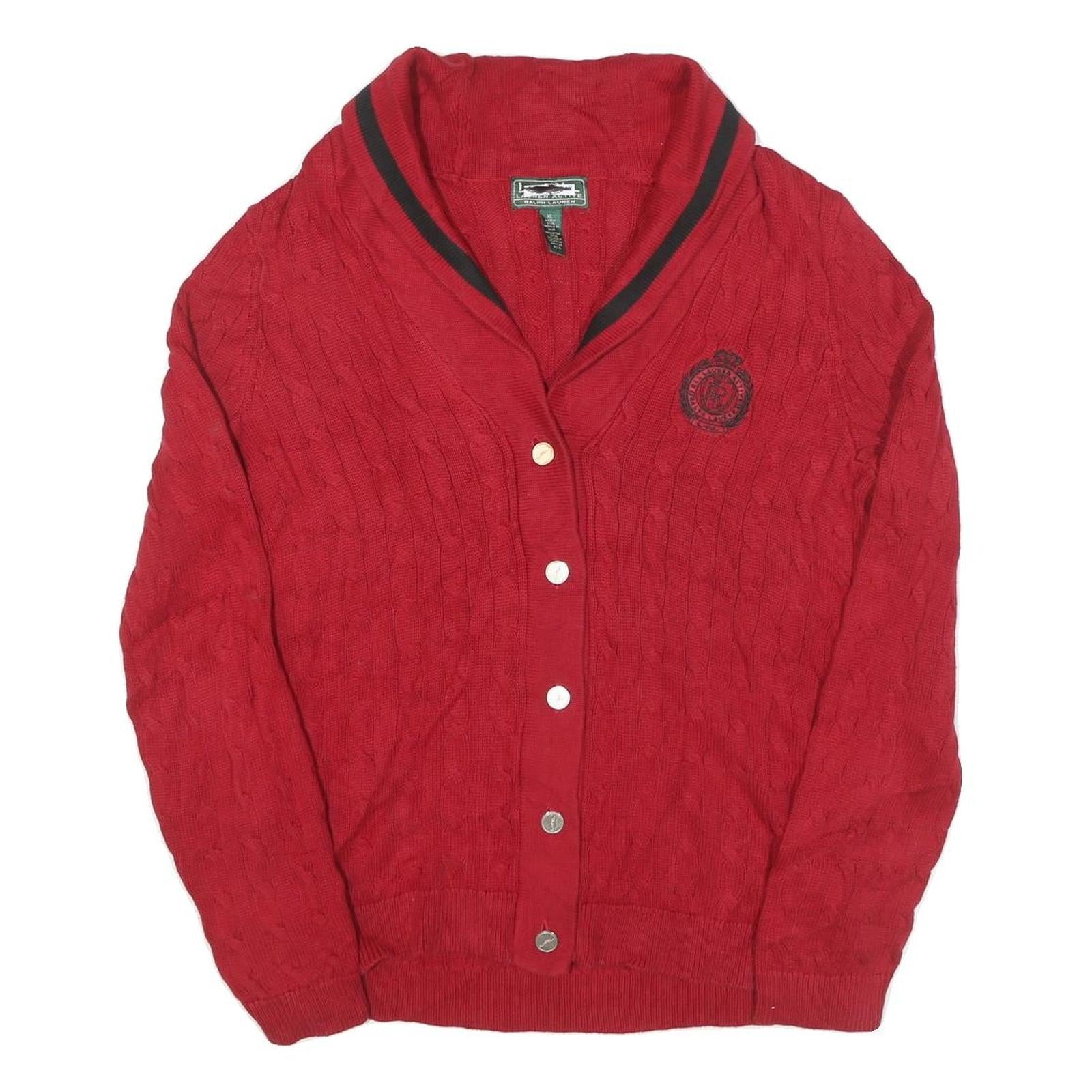 LAUREN RALPH LAUREN Womens Red Cable Knit Button Up Jumper Shawl Collar XL Refurbished - N/A refurbished available on Cerqular