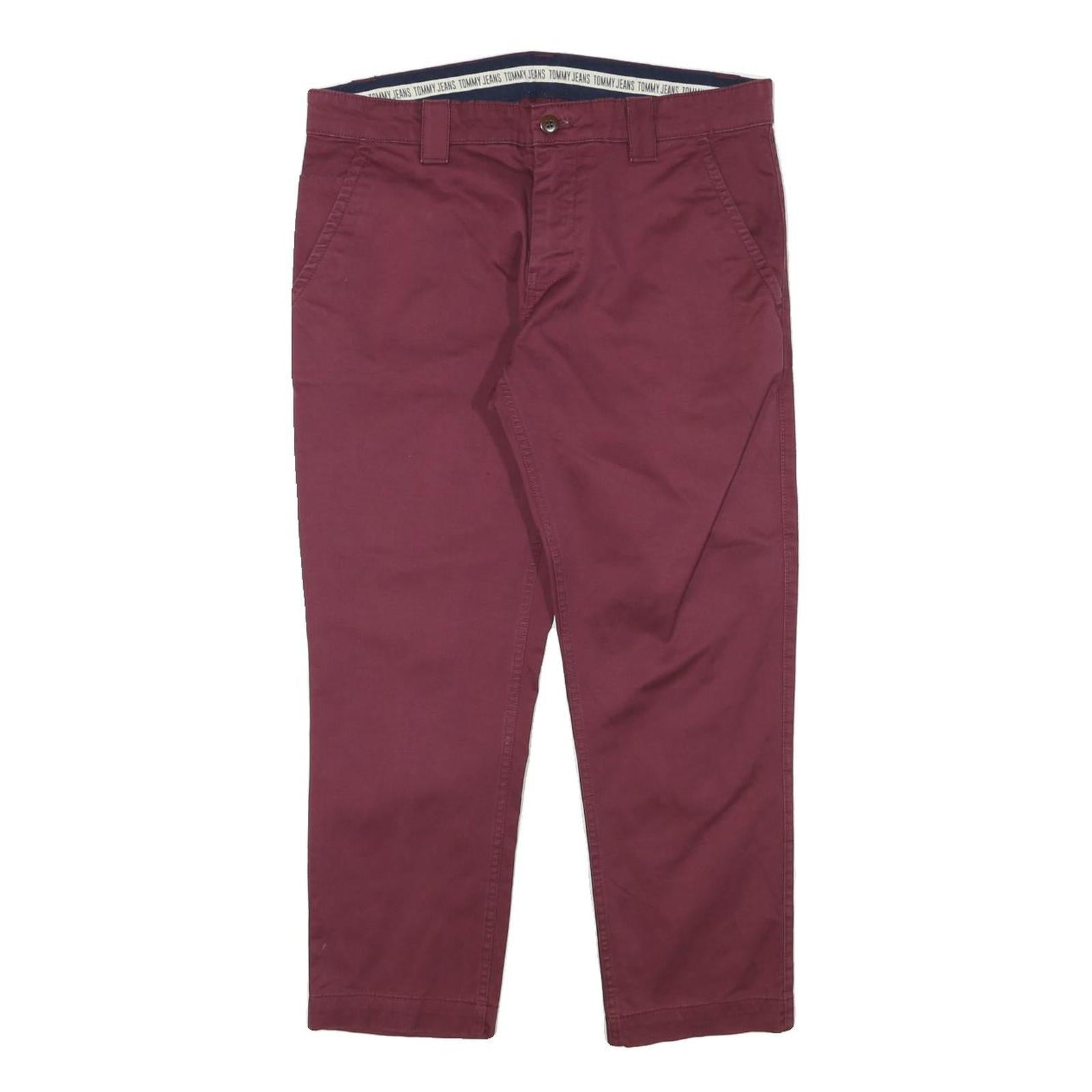 TOMMY HILFIGER Mens Cotton Blend Slim Burgundy Slim Trousers W33 L25 Casual Refurbished - N/A refurbished available on Cerqular