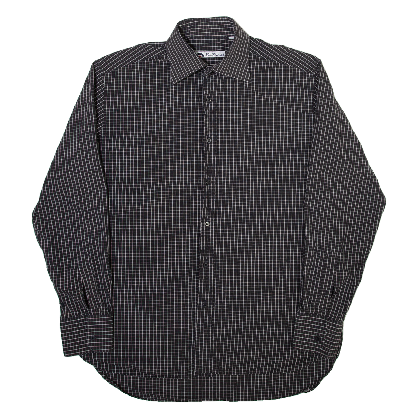 BEN SHERMAN Mens Plain Shirt Black Check Long Sleeve M Refurbished - N/A refurbished available on Cerqular