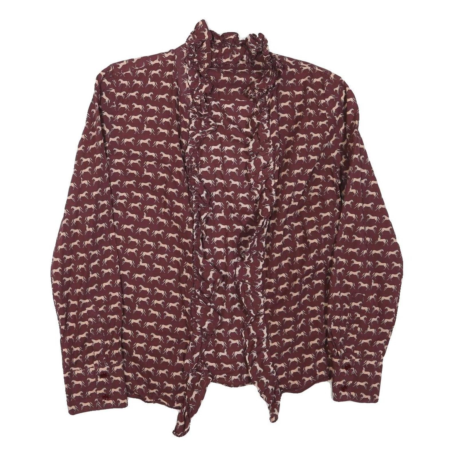 Buy ZARA Womens Maroon & Cream Animal Print Blouse Long Sleeve Collared XS Ruffle Refurbished - $18.19 ZARA Womens Maroon & Cream Animal Print Blouse Long Sleeve Collared XS Ruffle Refurbished - N/A refurbished available on Cerqular