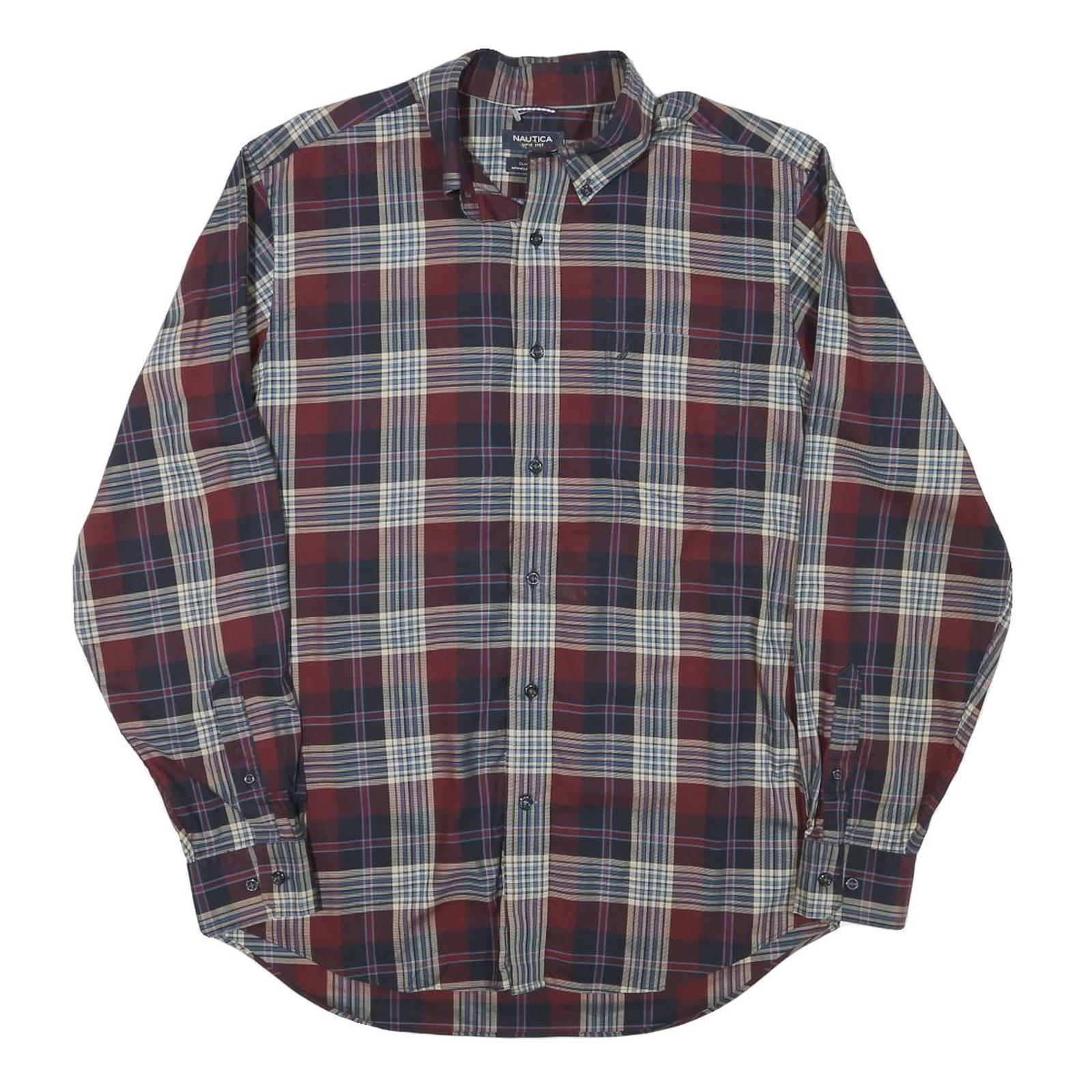 TOMMY HILFIGER Mens Maroon & Grey Checked Shirt L Long Sleeve Cotton Blend Refurbished - N/A refurbished available on Cerqular