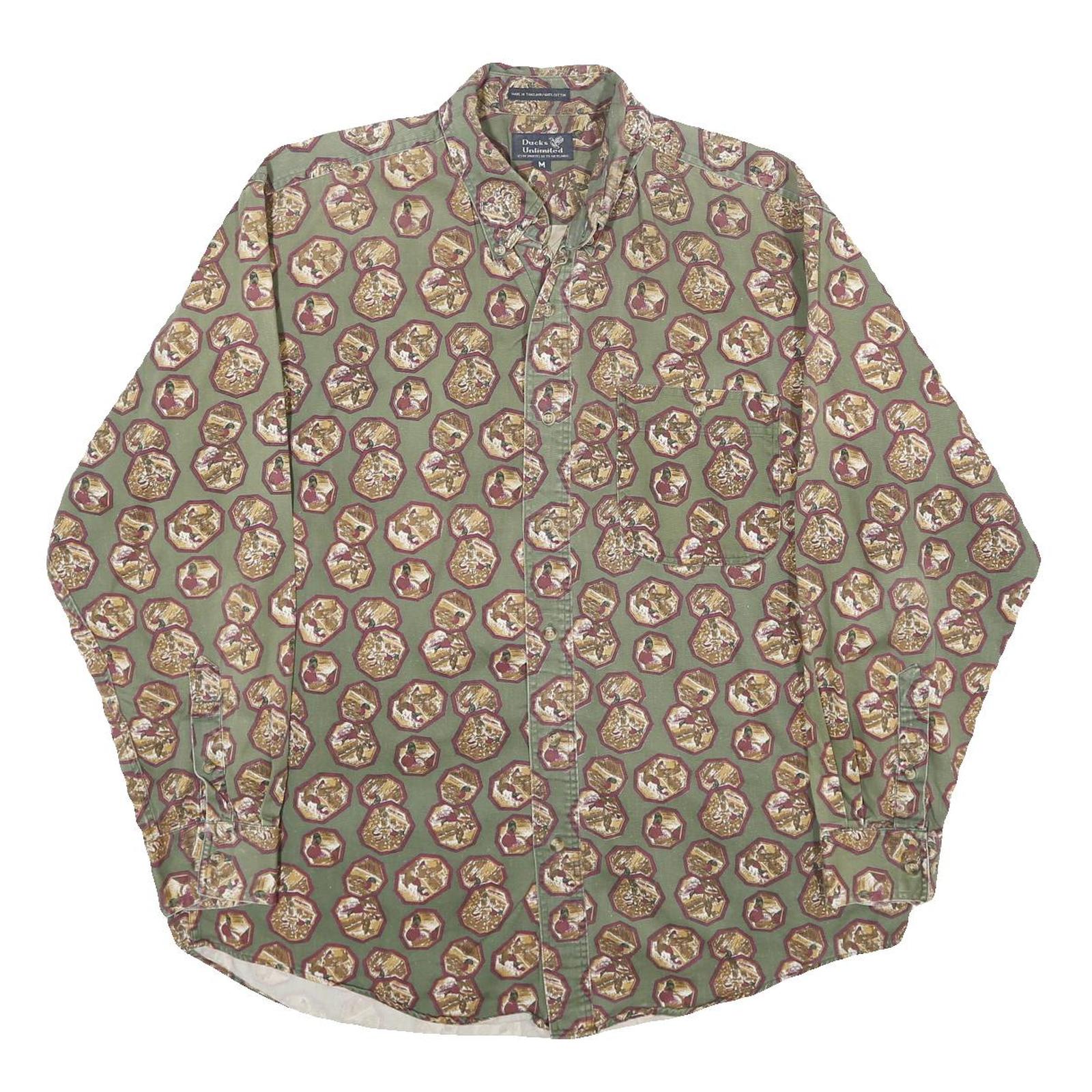 DUCKS UNLIMITED Mens Green Brown Printed Cotton Shirt M Hunting Outdoor Style Refurbished - N/A refurbished available on Cerqular