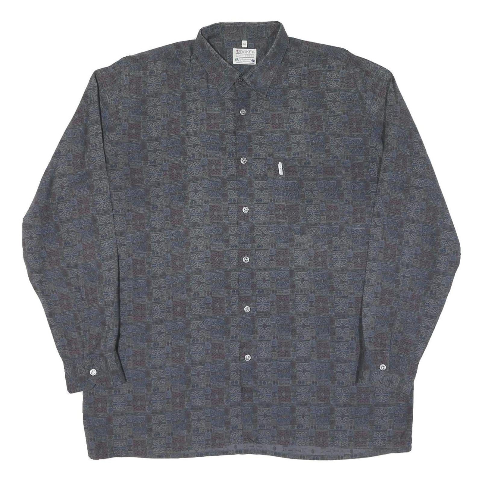 Mens Grey Pattern Cotton Blend Shirt XL Long Sleeve Button Fastening Casual Refurbished - N/A refurbished available on Cerqular