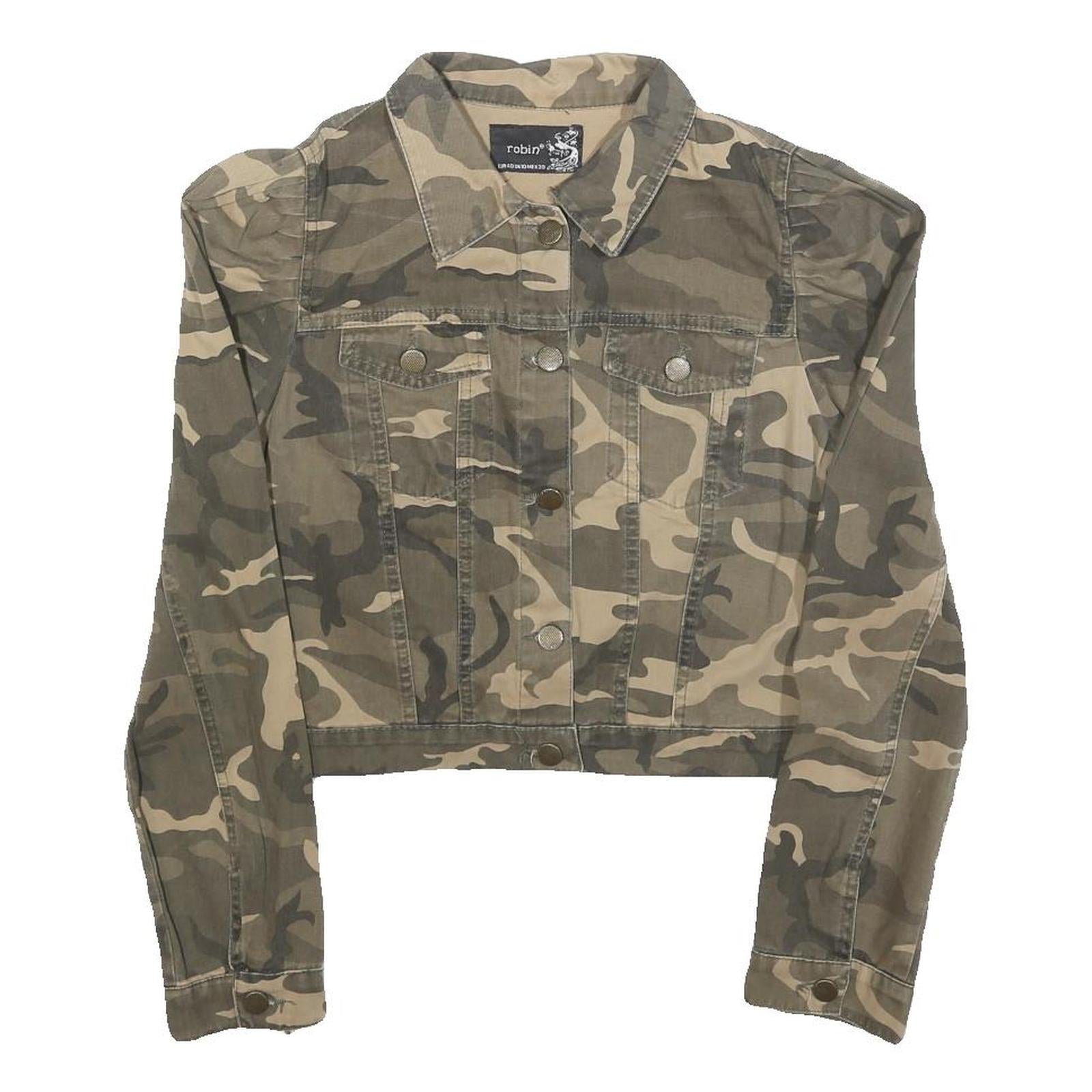 ROBIN Womens Beige & Green Camouflage Button Jacket UK 10 Cotton Blend Cropped Refurbished - N/A refurbished available on Cerqular