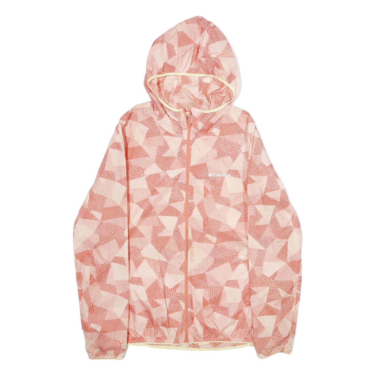 COLUMBIA Womens Pink & Cream Geometric Polyester Hooded Jacket L Zip Outdoor Refurbished - N/A refurbished available on Cerqular