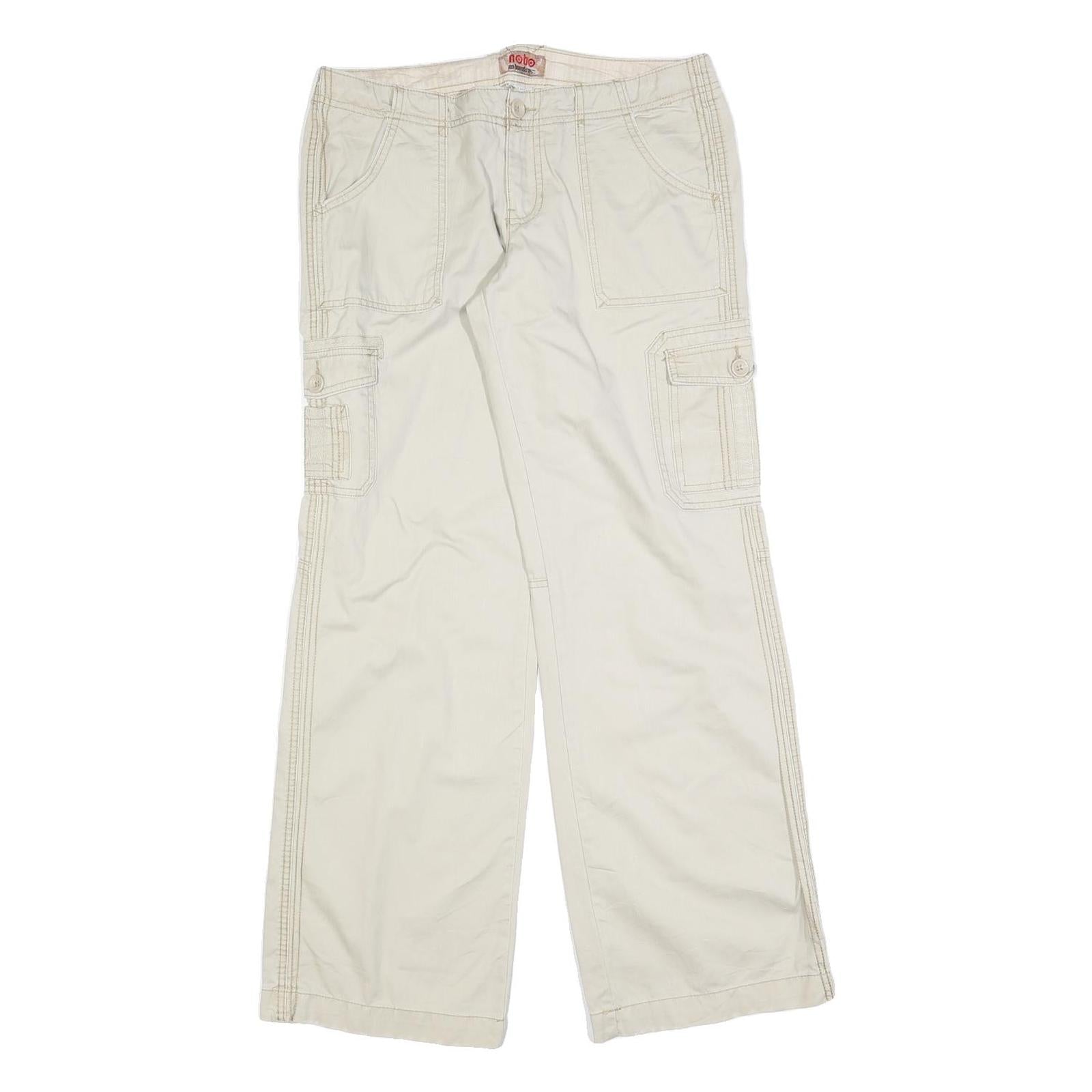 NO BOUNDARIES Womens Cotton Blend Cream Relaxed Wide-Leg Trousers W34 L32 Cargo Refurbished - N/A refurbished available on Cerqular