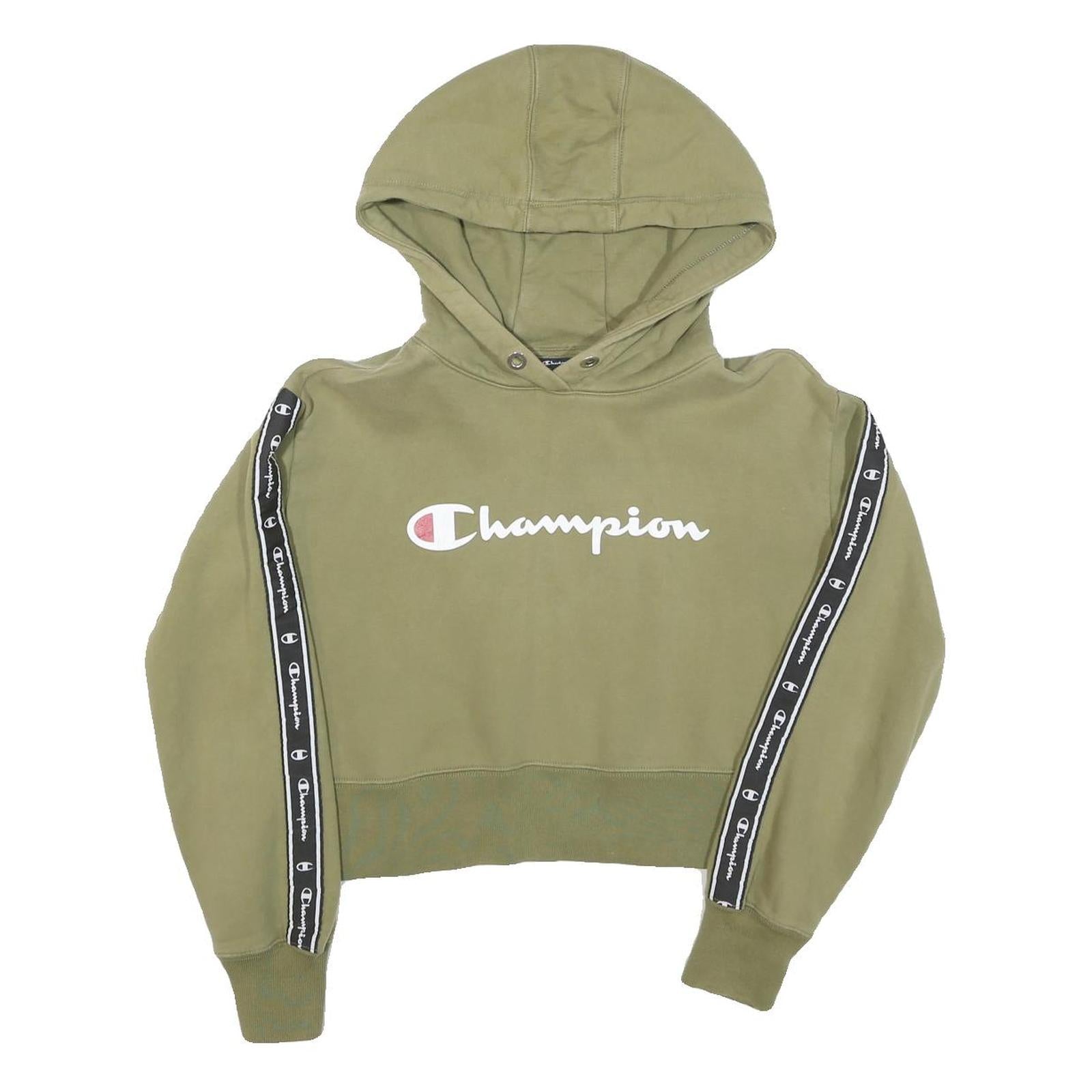 CHAMPION Womens Green Crop Pullover Hoodie S Logo Tape Detail Casual Refurbished - N/A refurbished available on Cerqular