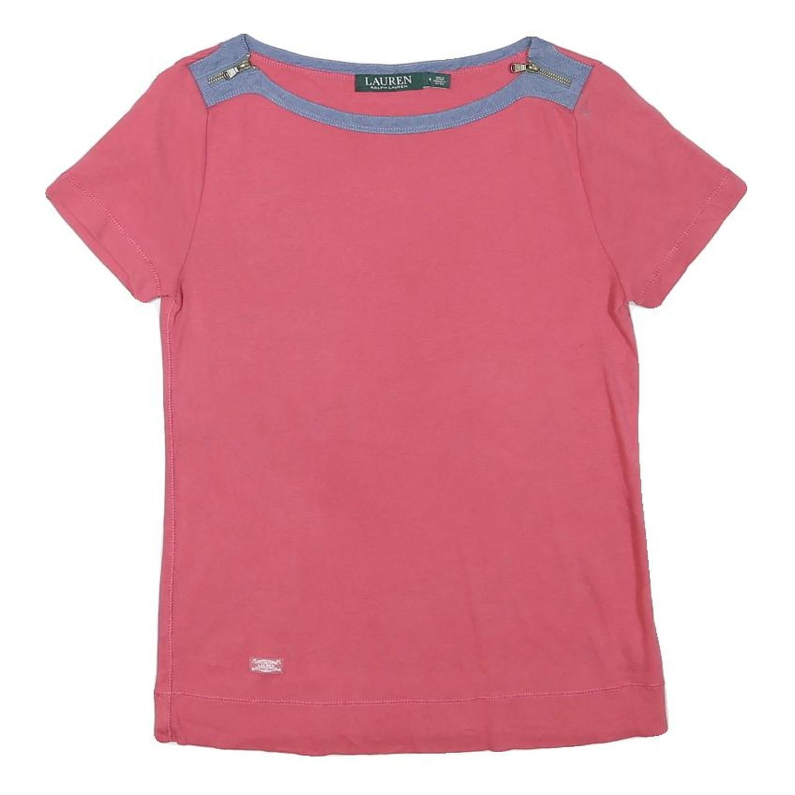 LAUREN RALPH LAUREN Womens Pink T-Shirt M Short Sleeve Round Neck Cotton Blend Refurbished - N/A refurbished available on Cerqular
