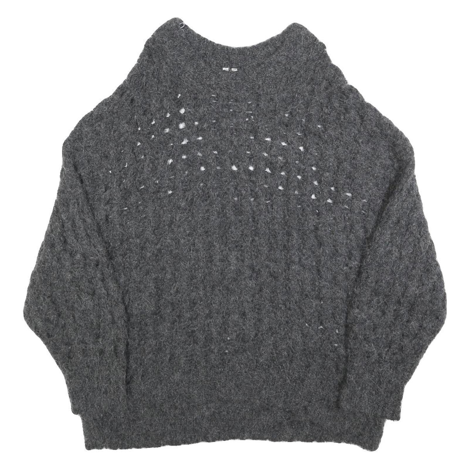 Womens Grey Patterned Cable Knit Crew Neck Wool Blend Jumper S Soft Warm Refurbished - N/A refurbished available on Cerqular