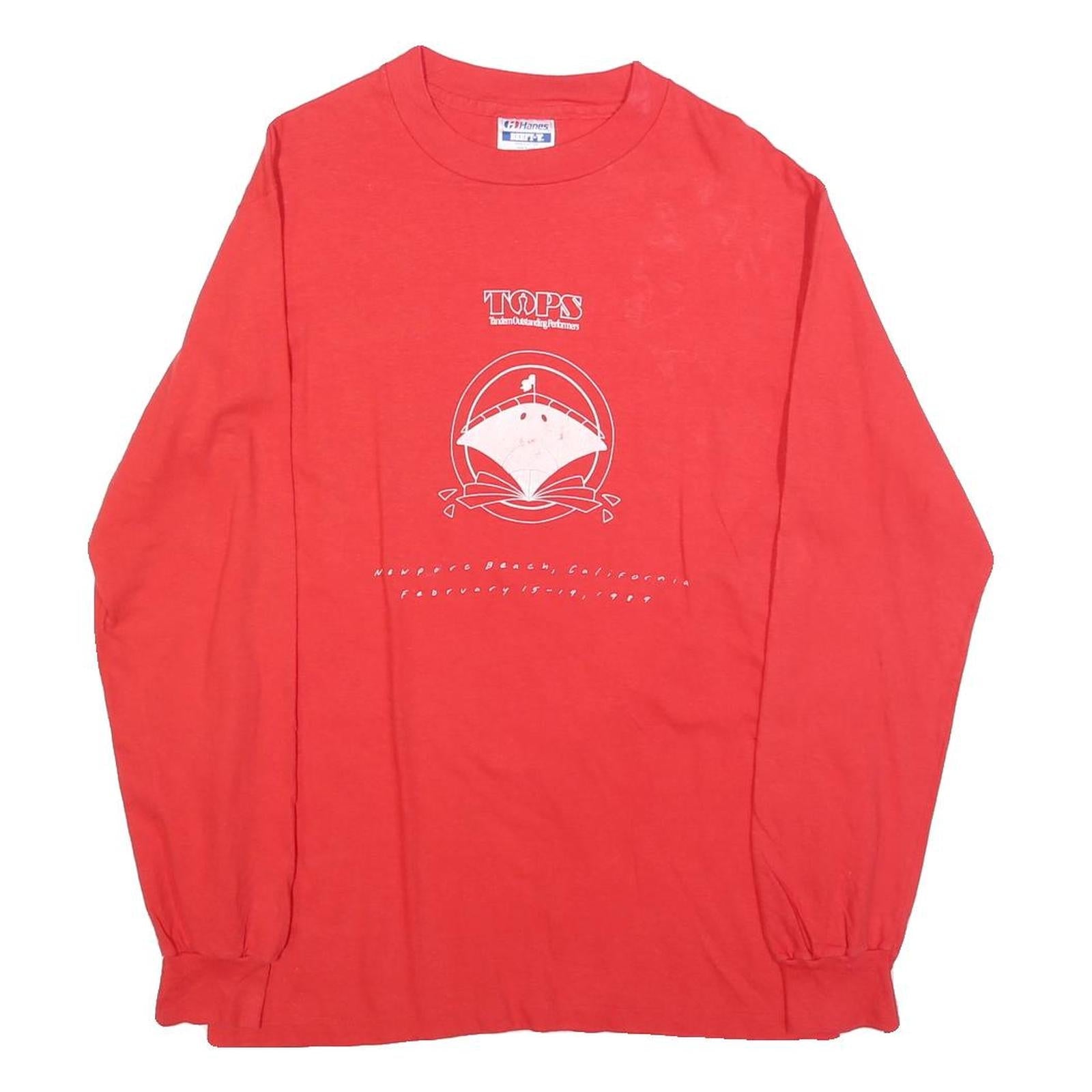 HANES Mens Red Graphic Long Sleeve Crew Neck Cotton Blend T-Shirt M Casual Refurbished - N/A refurbished available on Cerqular