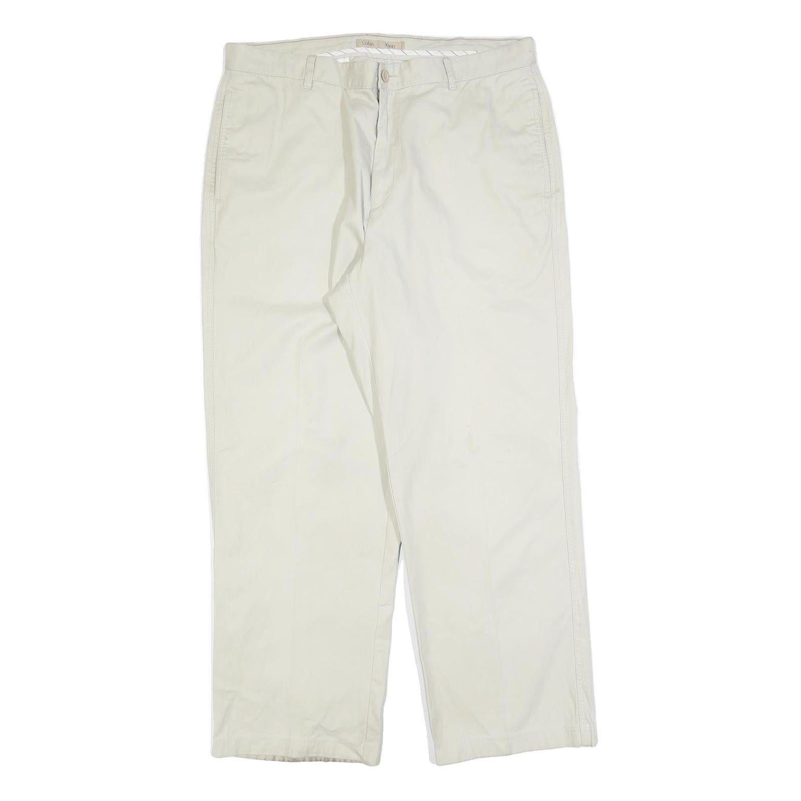 CALVIN KLEIN Mens Cotton Blend White Regular Straight Trousers W35 L30 Zip Refurbished - N/A refurbished available on Cerqular