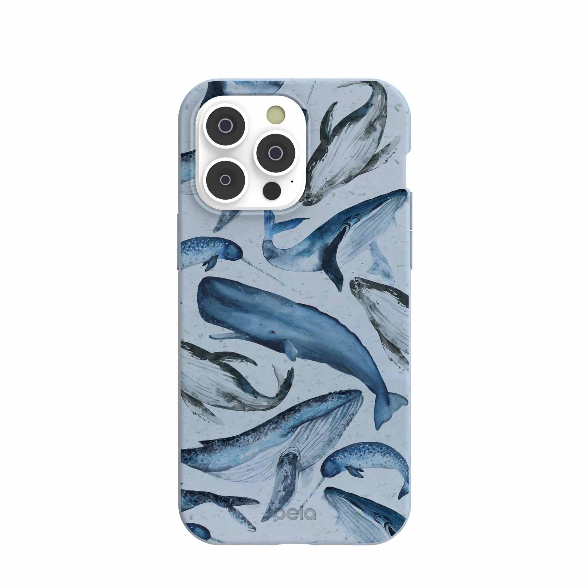 Powder Blue Whales iPhone 14 Pro Max Case Refurbished - Pela Case refurbished available on Cerqular