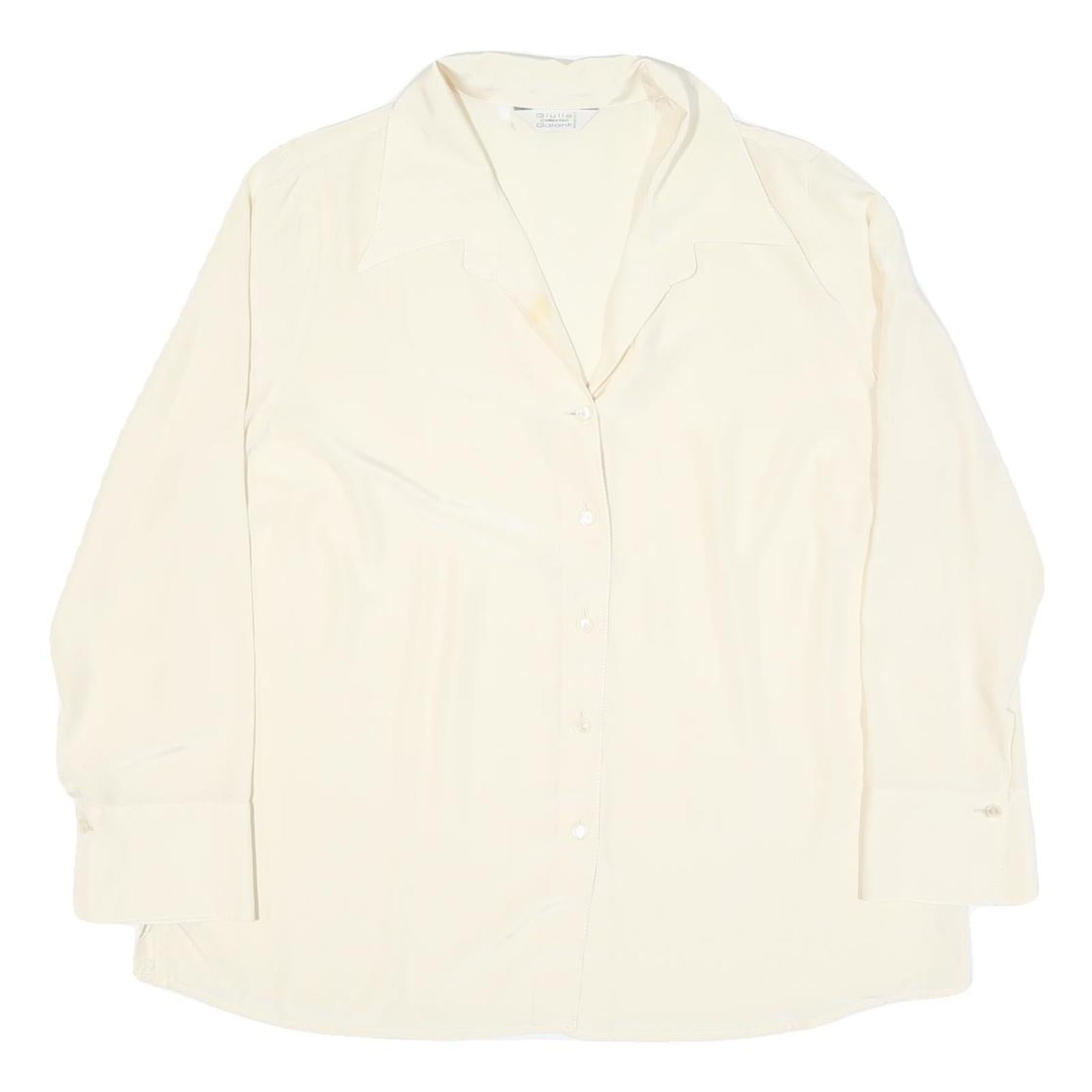 GUILO GALANTI Womens Cream Satin Shirt Long Sleeve Collared Blouse L Lightweight Refurbished - N/A refurbished available on Cerqular