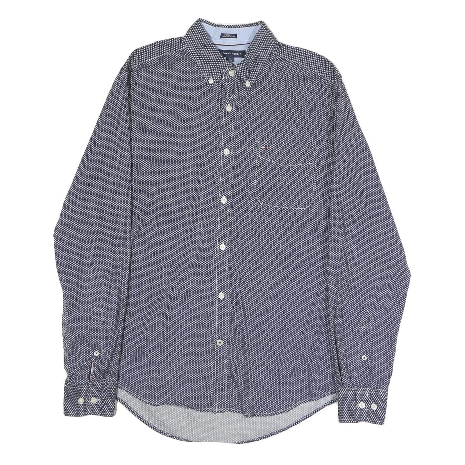 TOMMY HILFIGER Mens Blue Patterned Shirt M Button Down Cotton Blend Casual Refurbished - N/A refurbished available on Cerqular