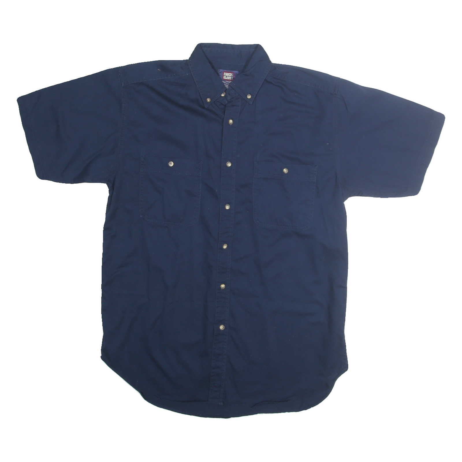 FADED GLORY Mens Navy Blue Shirt M Cotton Button-Down Short Sleeve Casual Refurbished - N/A refurbished available on Cerqular