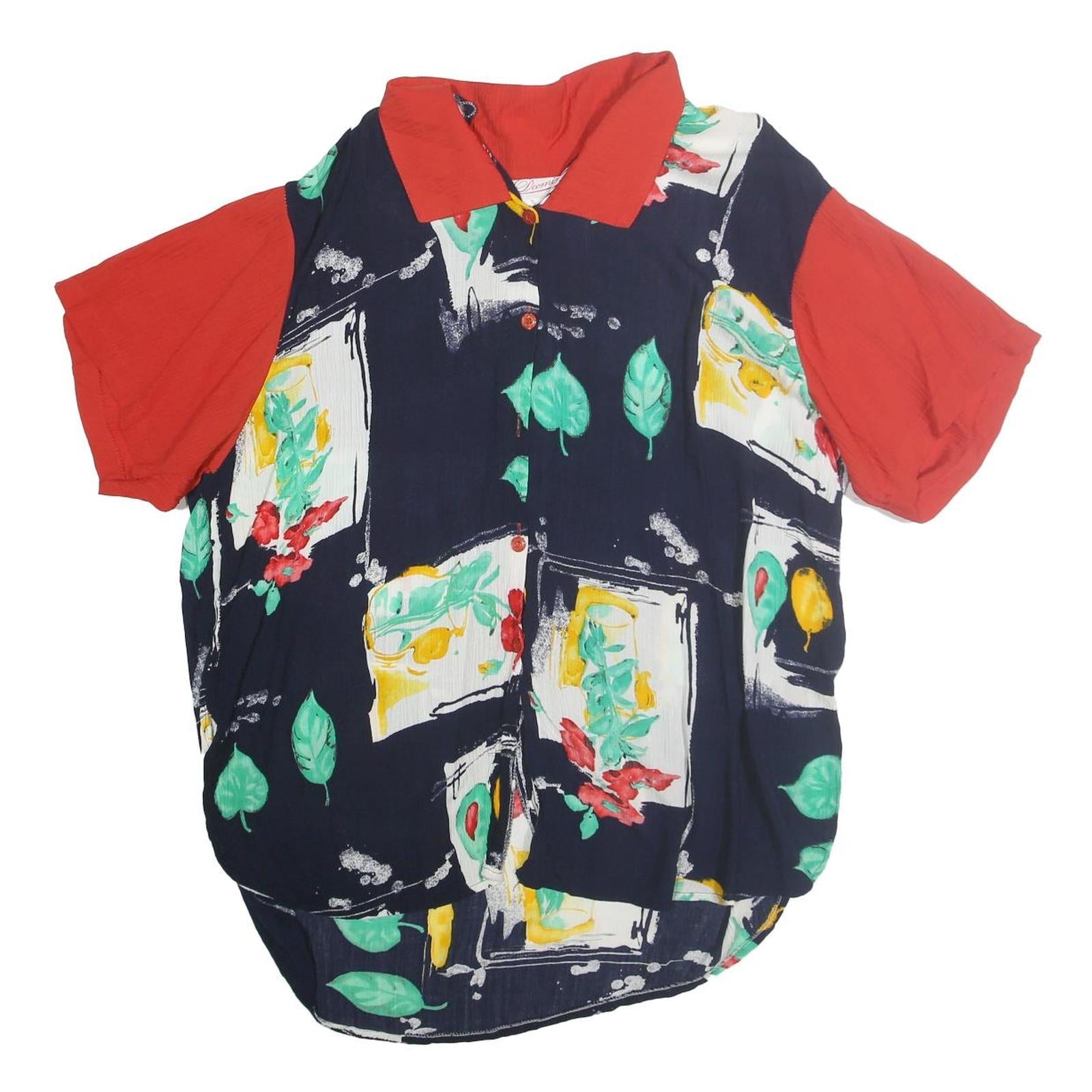 DEOMINO PARIS Womens Navy Blue & Red Printed Short Sleeve Shirt M Relaxed Fit Refurbished - N/A refurbished available on Cerqular