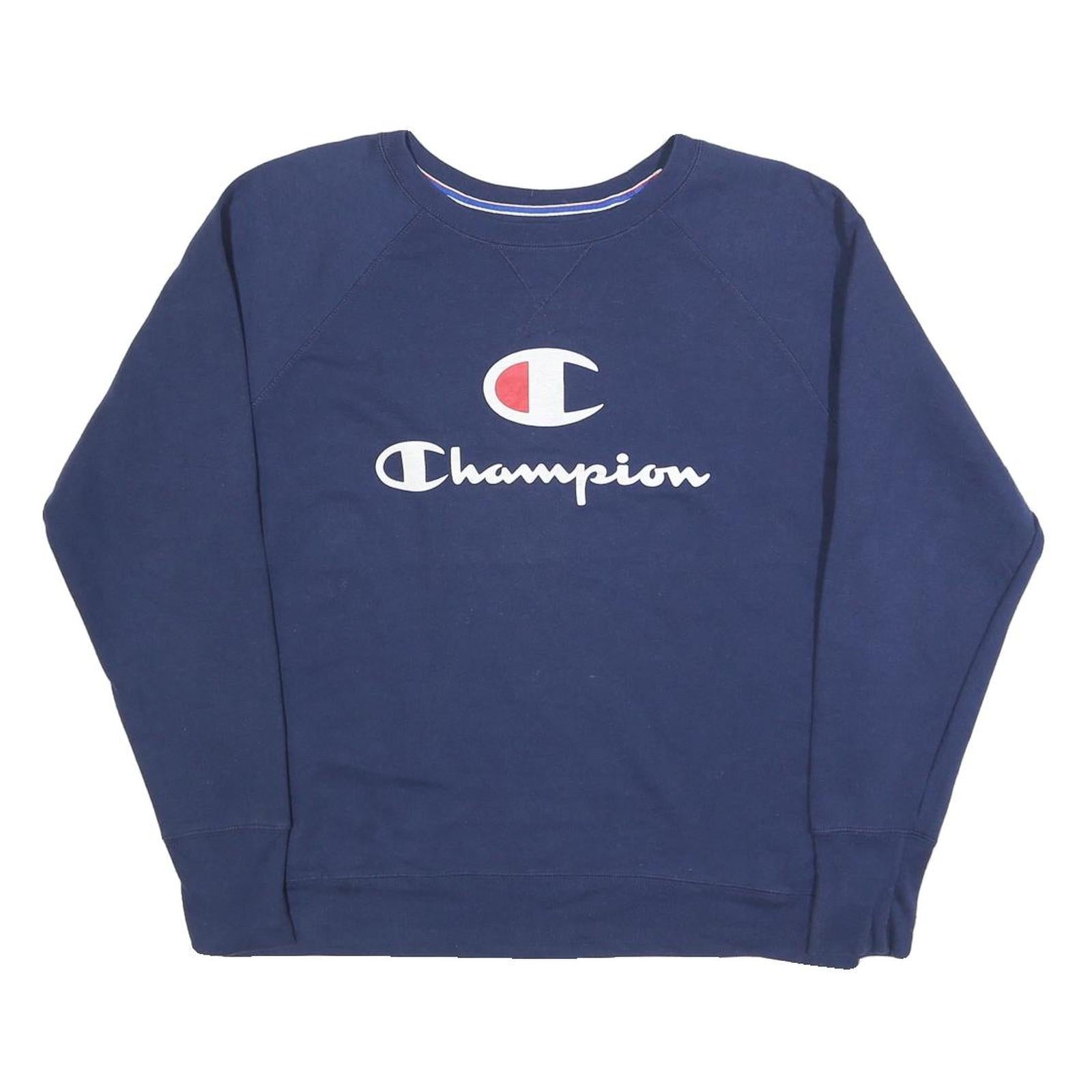 CHAMPION Womens Blue Cotton Blend Crew Neck L Sweatshirt Logo Print Refurbished - N/A refurbished available on Cerqular