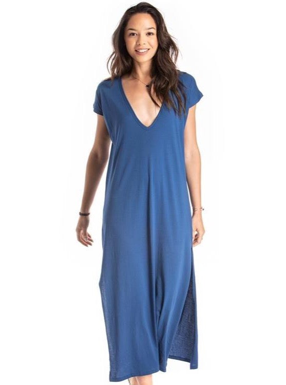 Maxi V Neck Dress - Organic Cotton - Blue | Size: small Refurbished - N/A (Note: There is no well-known brand called "AR refurbished available on Cerqular
