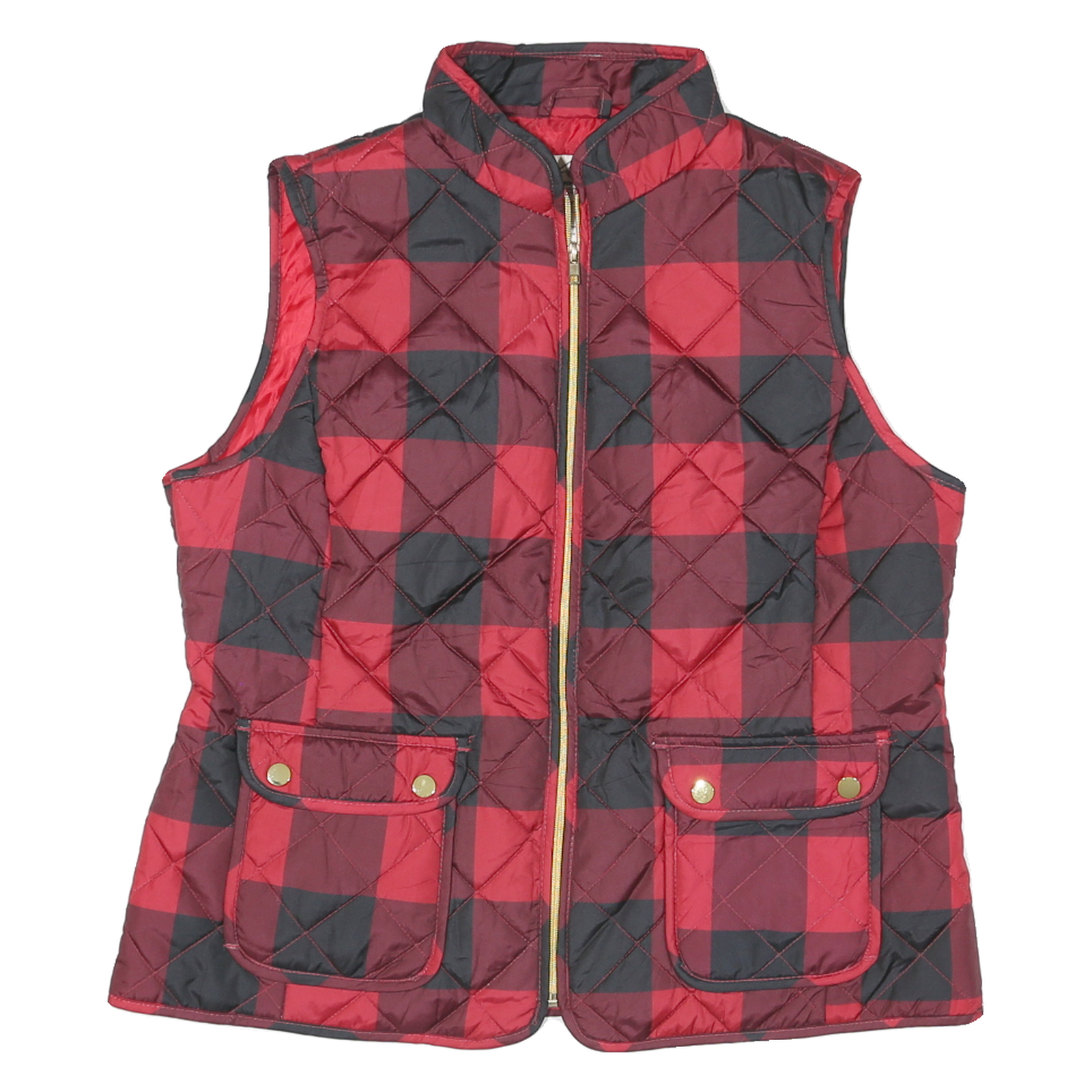 ST JOHNS BAY Mens Red & Black Quilted Jacket L Polyester Blend Zip Pockets Refurbished - N/A refurbished available on Cerqular