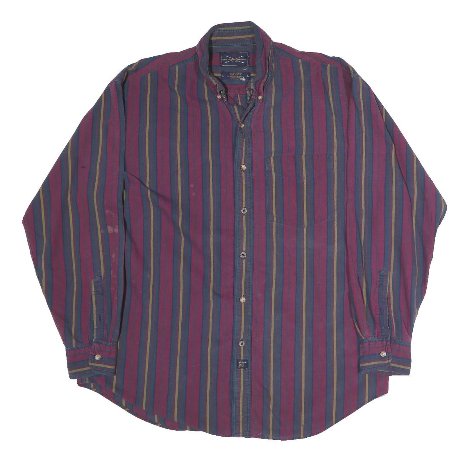 THE ARROW COMPANY Mens Purple & Blue Striped Cotton Shirt L Long Sleeve Button Refurbished - N/A refurbished available on Cerqular