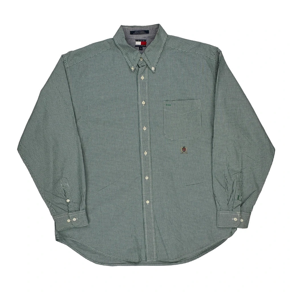 Tommy Hilfiger Checked Shirt - XL Green Cotton Refurbished - Thrifted (note: this is a term often used to describe second- refurbished available on Cerqular