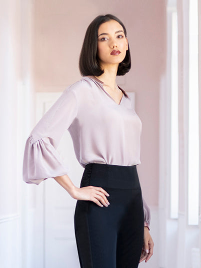 Buy ZINNIA | Cavalier-Sleeves Silk Blouse | Colour: TARO | Size: UK 16 (US 10) Refurbished - $184.59 ZINNIA | Cavalier-Sleeves Silk Blouse | Colour: TARO | Size: UK 16 (US 10) Refurbished - N/A refurbished available on Cerqular