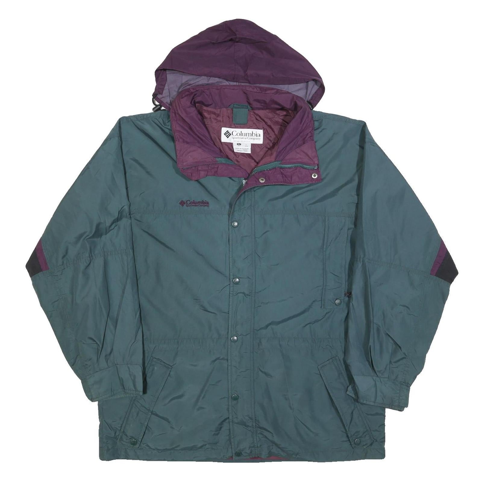 COLUMBIA Mens Green & Purple Outdoor Jacket L Polyester Lightweight Zip Refurbished - N/A refurbished available on Cerqular