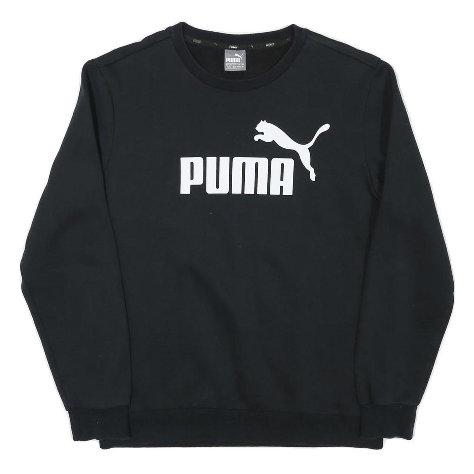 PUMA Mens Black Cotton Blend Crew Neck Sweatshirt M Logo Print Casual Refurbished - N/A refurbished available on Cerqular