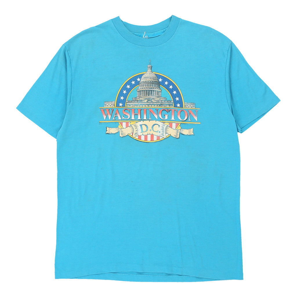 Single Stitch Washington DC Unbranded Graphic T-Shirt - XL Blue Cotton Refurbished - Thrifted (note: this is a term often used to describe second- refurbished available on Cerqular