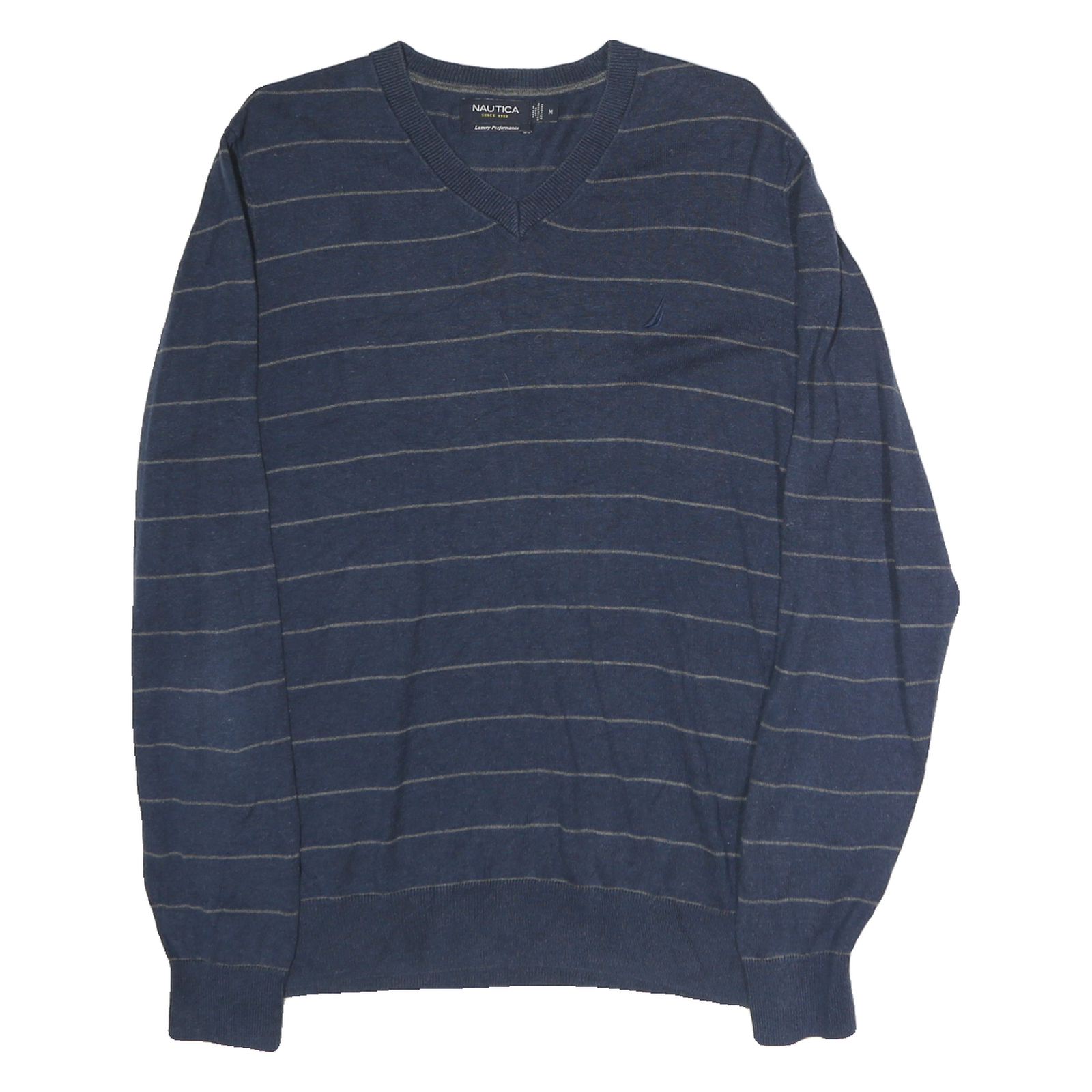 NAUTICA Mens Blue & Grey Patterned Cotton Jumper V-Neck Basic Knit M Casual Refurbished - N/A refurbished available on Cerqular