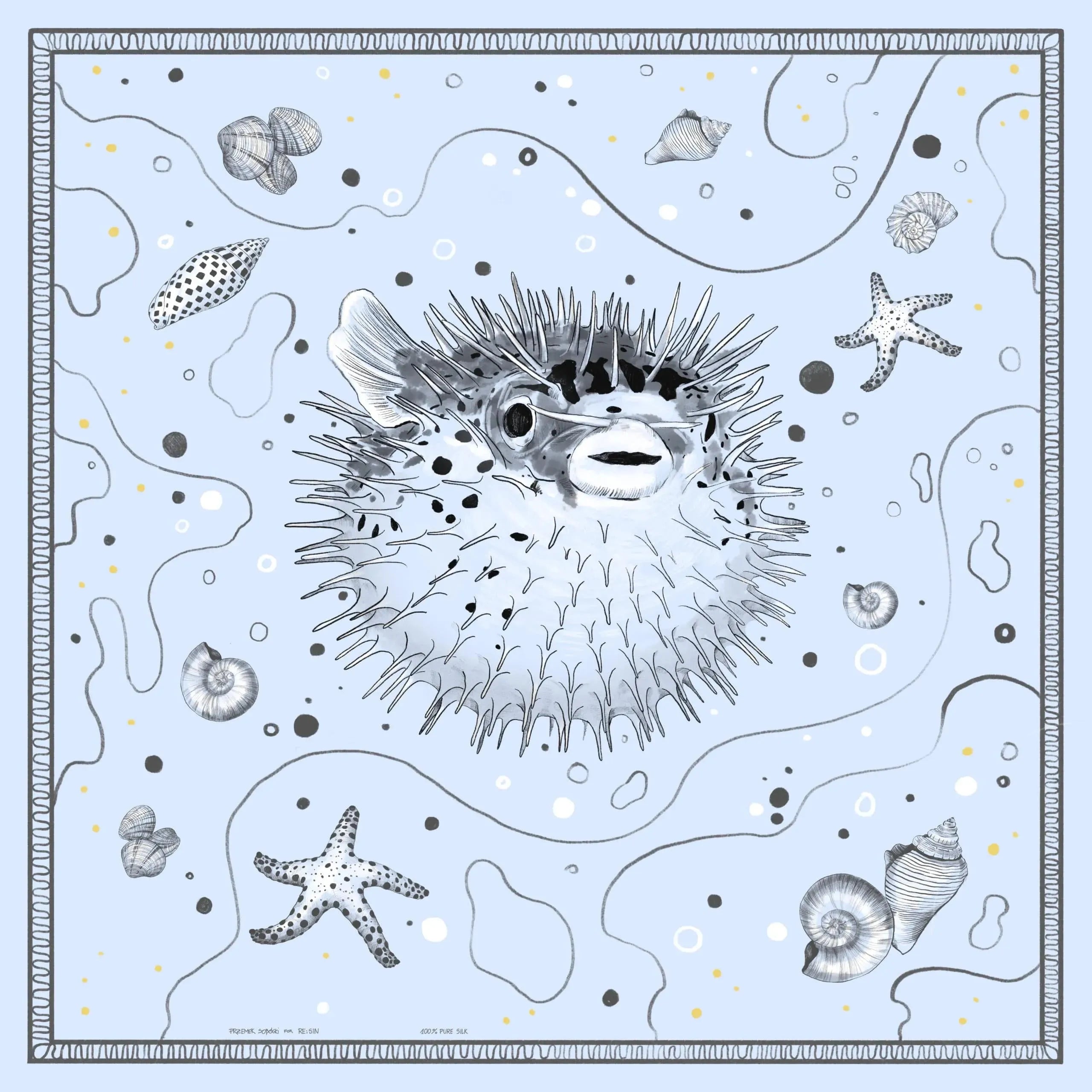 FUGU FISH silk scarf | Size: Small - 53x53 cm Refurbished - N/A (I could not find a well-known brand with this name refurbished available on Cerqular